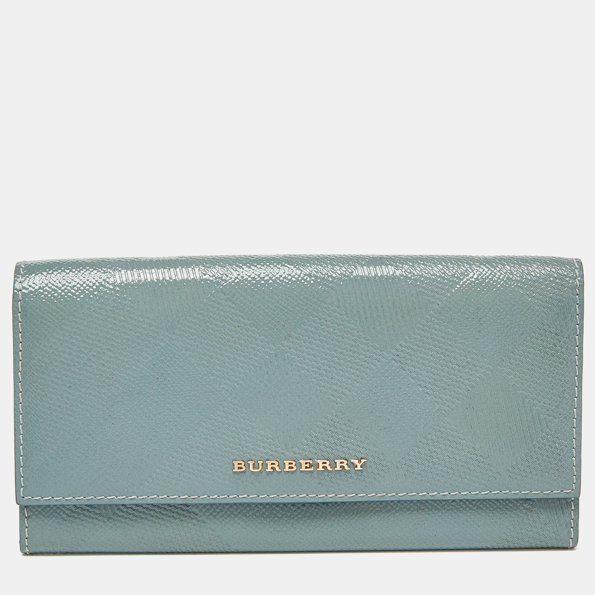 Pre-owned Burberry Green Patent Leather Continental Wallet