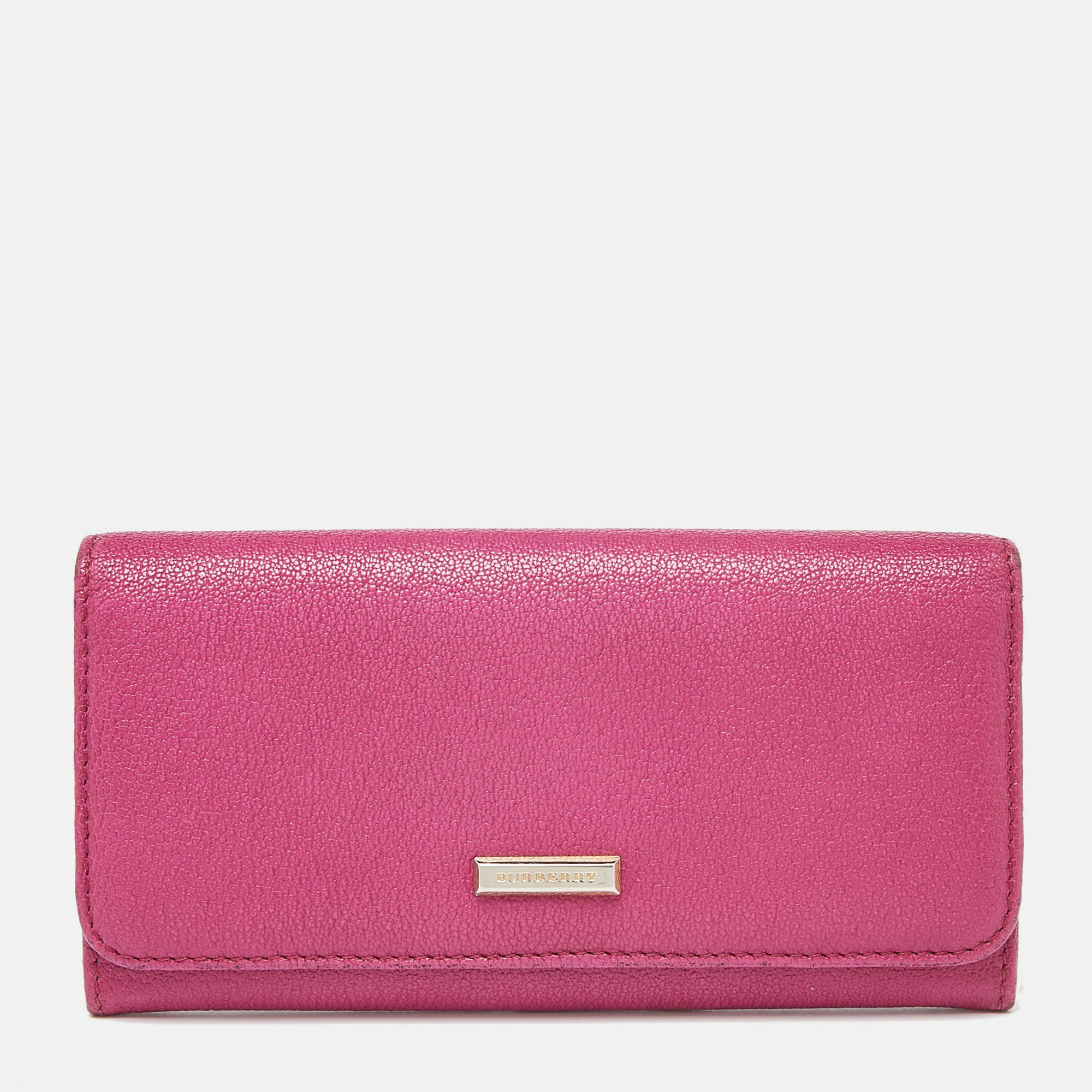 Pre-owned Burberry Pink Leather Flap Continental Wallet