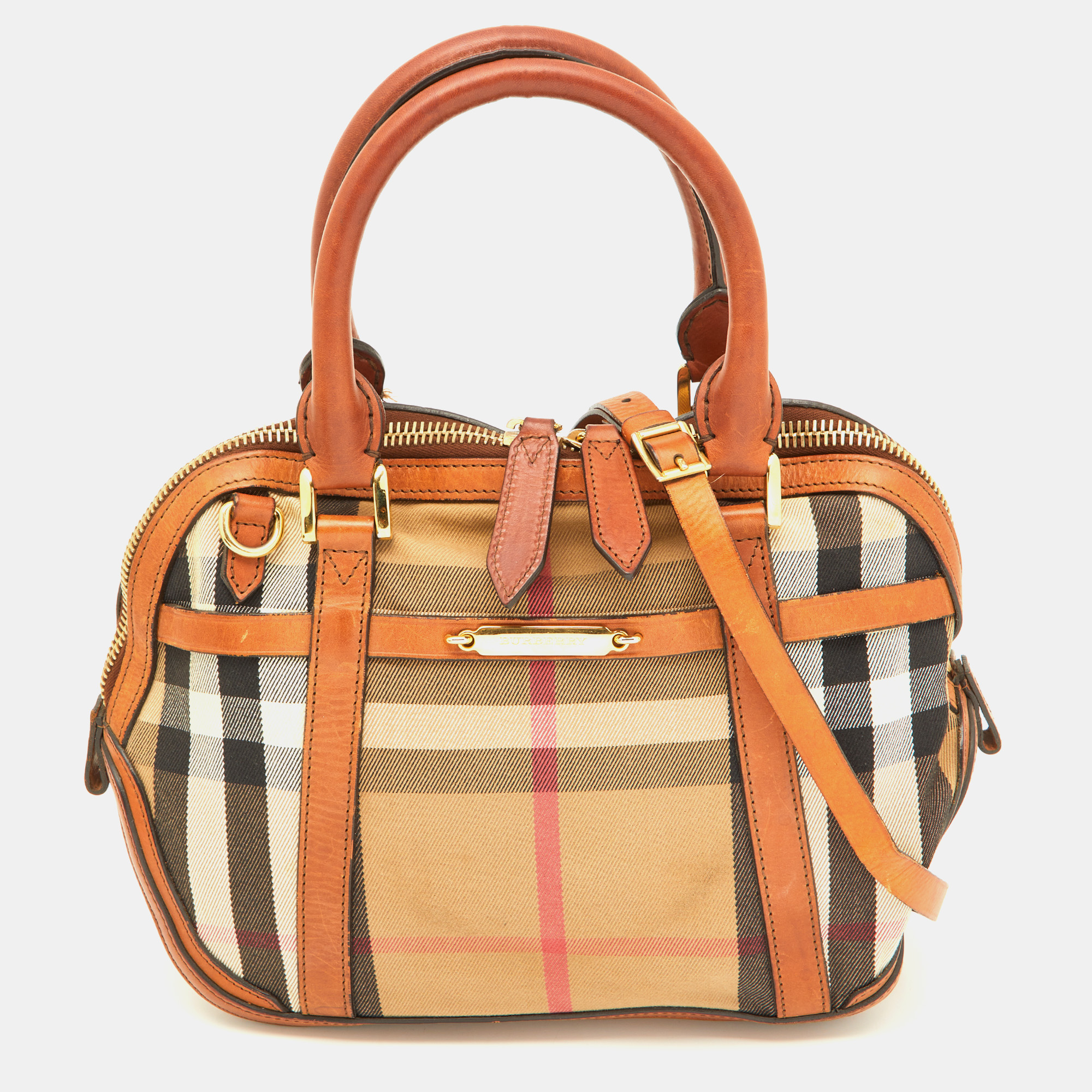 

Burberry Beige/Brown House Check Fabric and Leather Orchard Bowler Bag