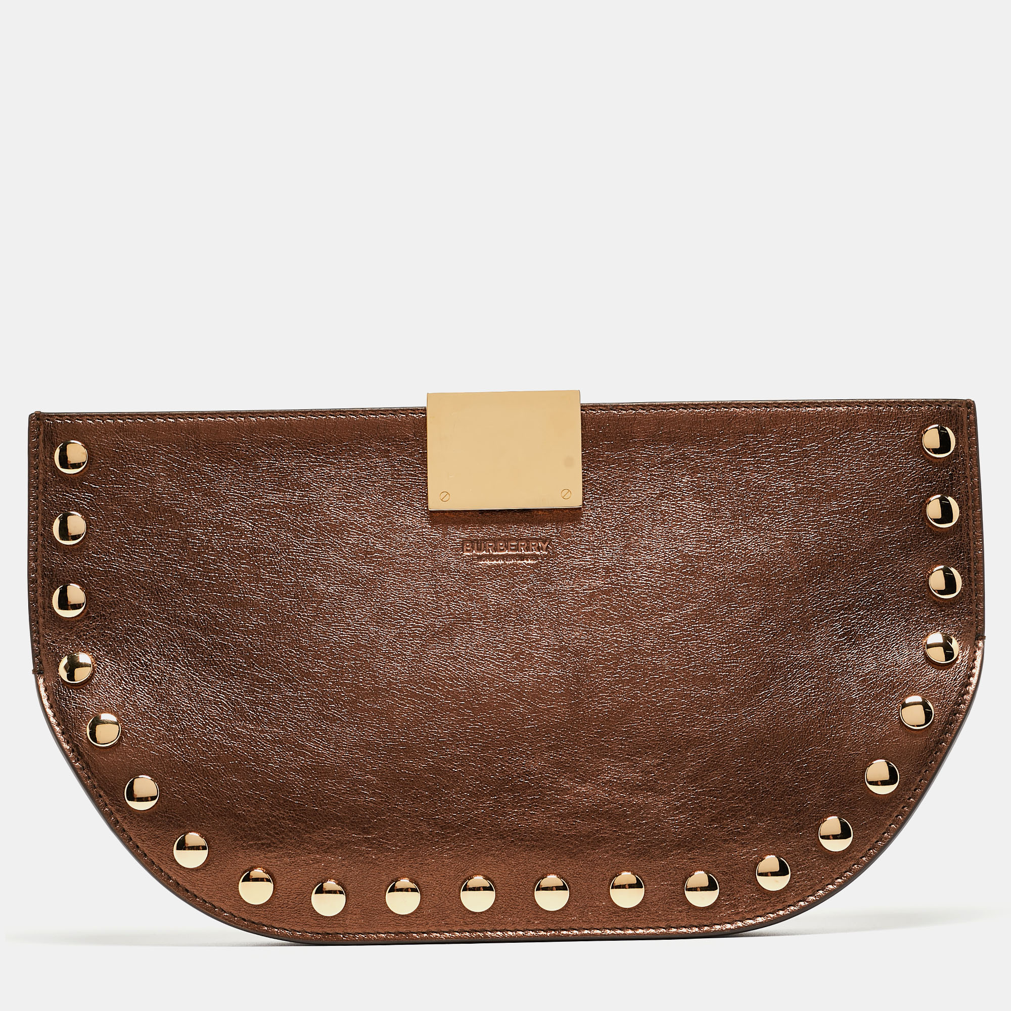 

Burberry Bronze Leather Studded Olympia Clutch, Brown