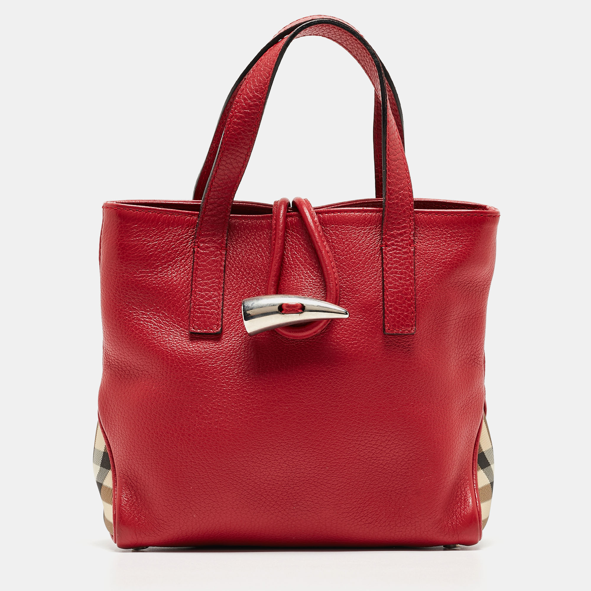 Pre-owned Burberry Red Leather Shark Tooth Tote