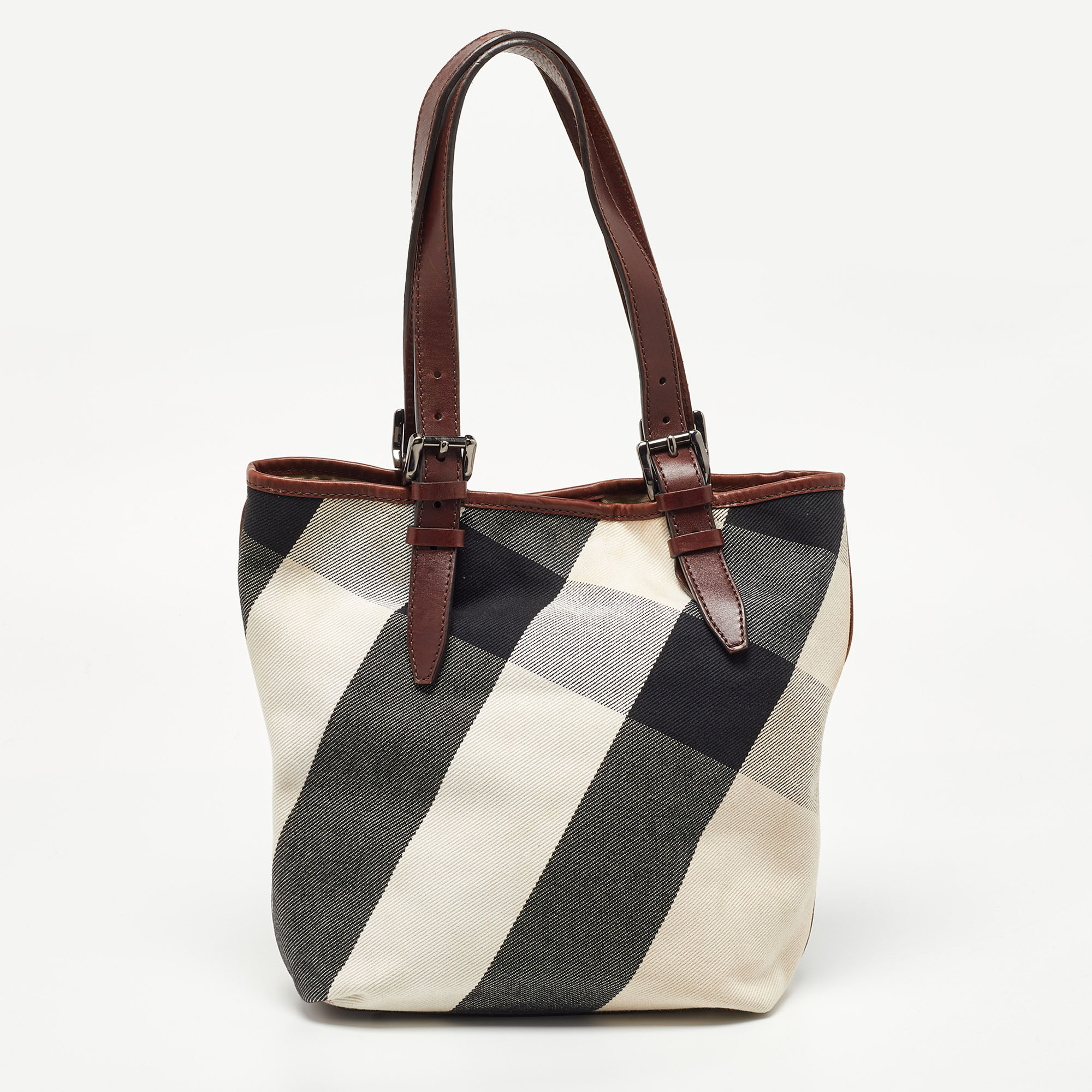 Pre-owned Burberry Multicolor Mega Check Canvas And Leather Tote
