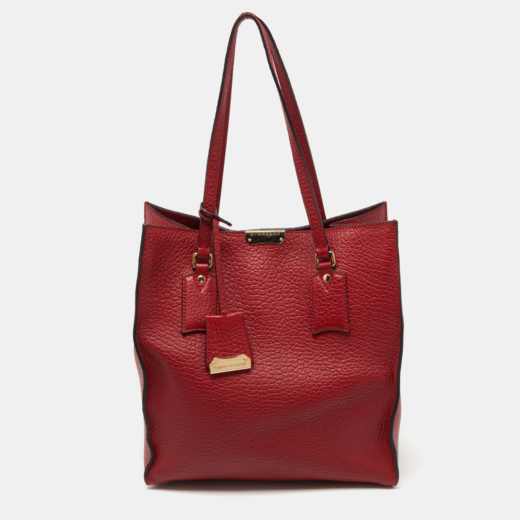 Pre-owned Burberry Red Grain Leather Woodbury Tote