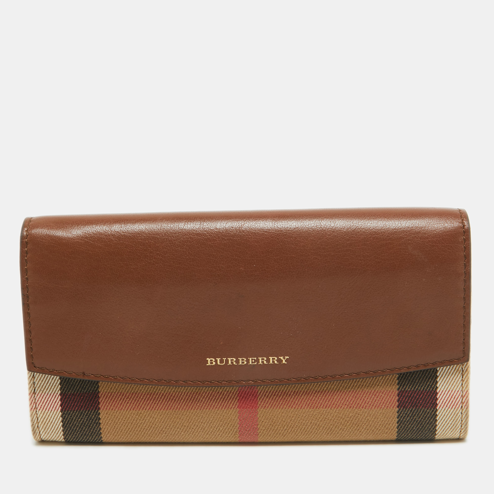 

Burberry Beige/Brown House Check Canvas and Leather Flap Continental Wallet