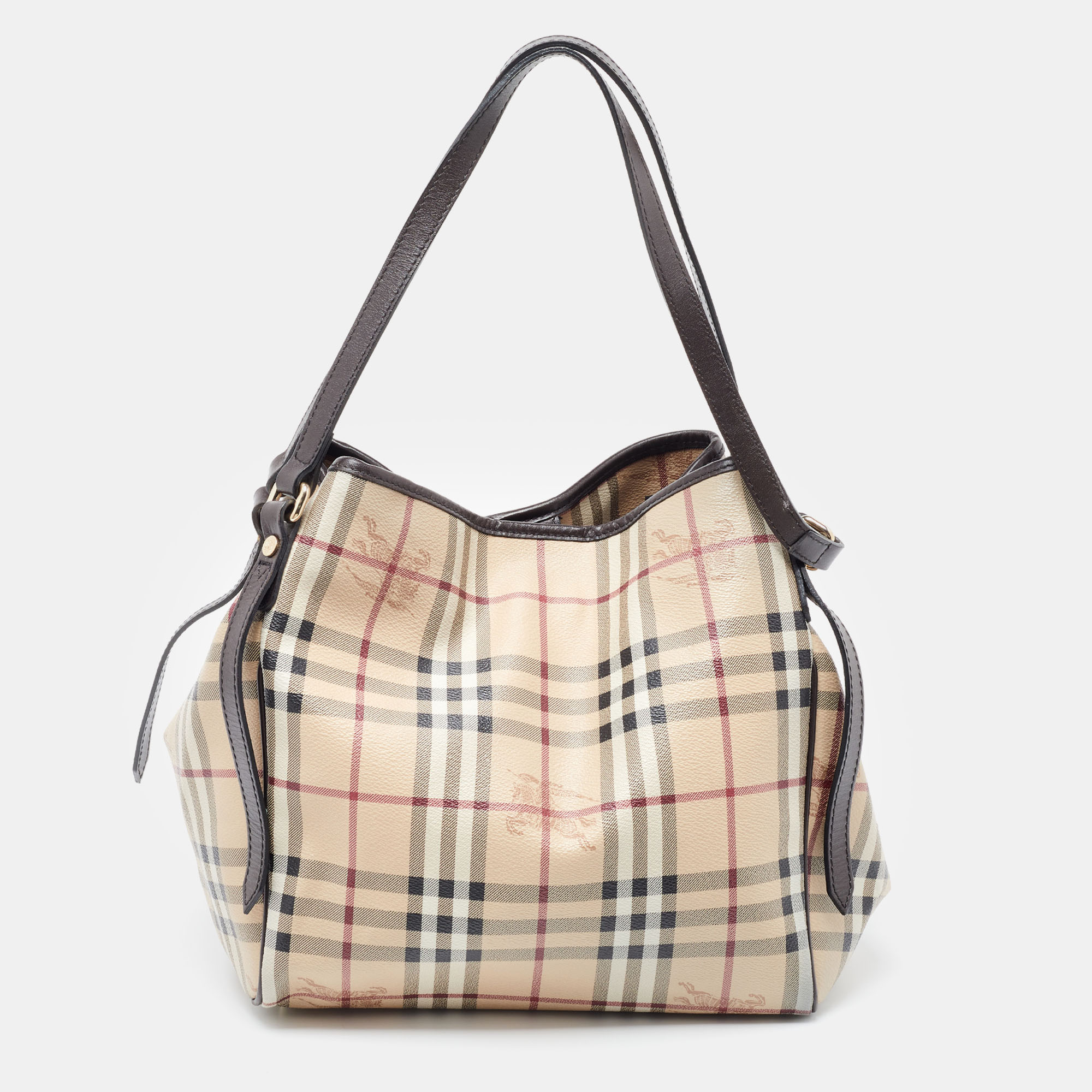 Pre-owned Burberry Beige/brown Haymarket Check Coated Canvas And Leather Small Canterbury Tote
