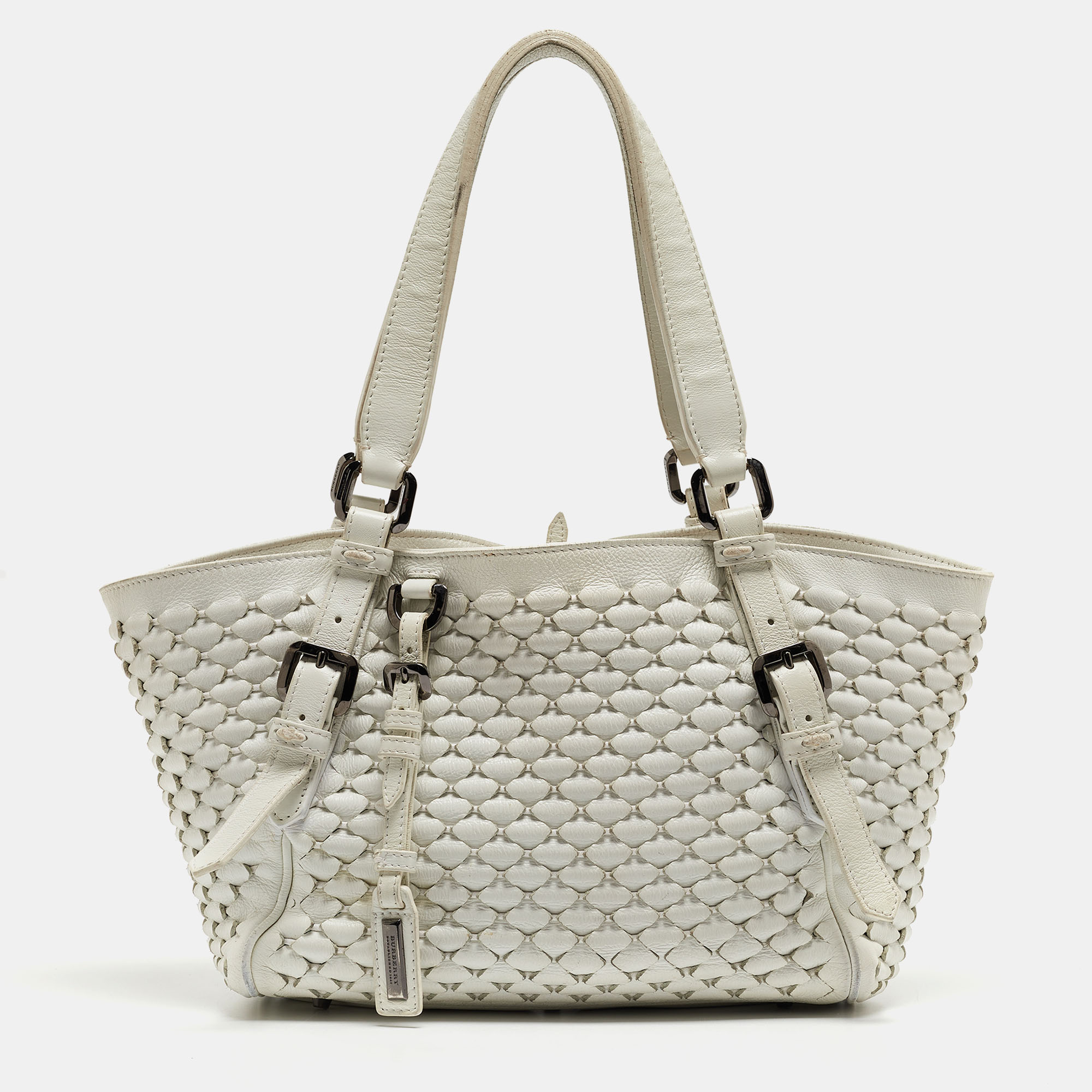 Pre-owned Burberry White Woven Leather Tote