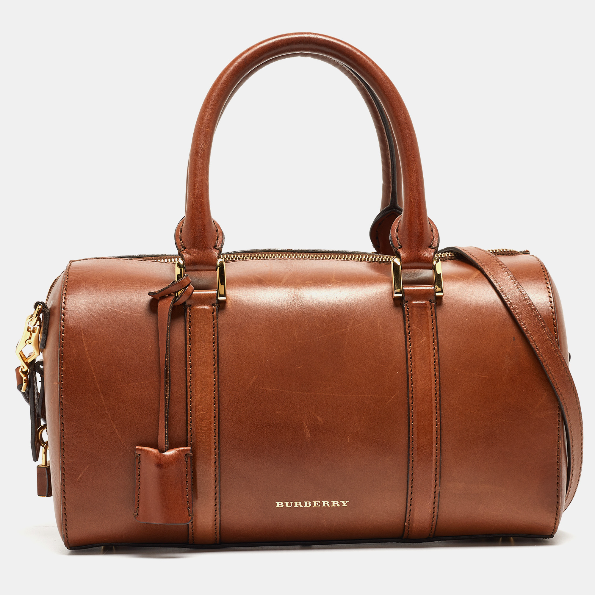 Pre-owned Burberry Brown Leather Medium Alchester Bowler Bag