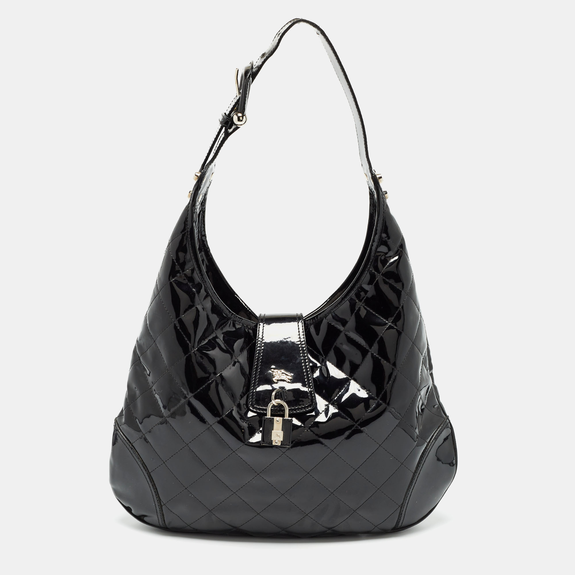 Pre-owned Burberry Black Quilted Patent Leather Brooke Hobo