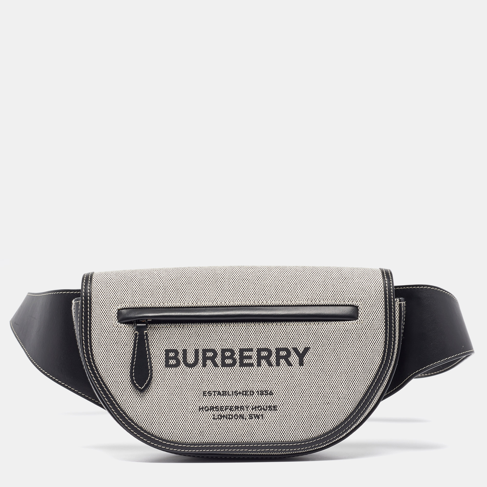Pre-owned Burberry Grey/black Canvas And Leather Small Olympia Bumbag