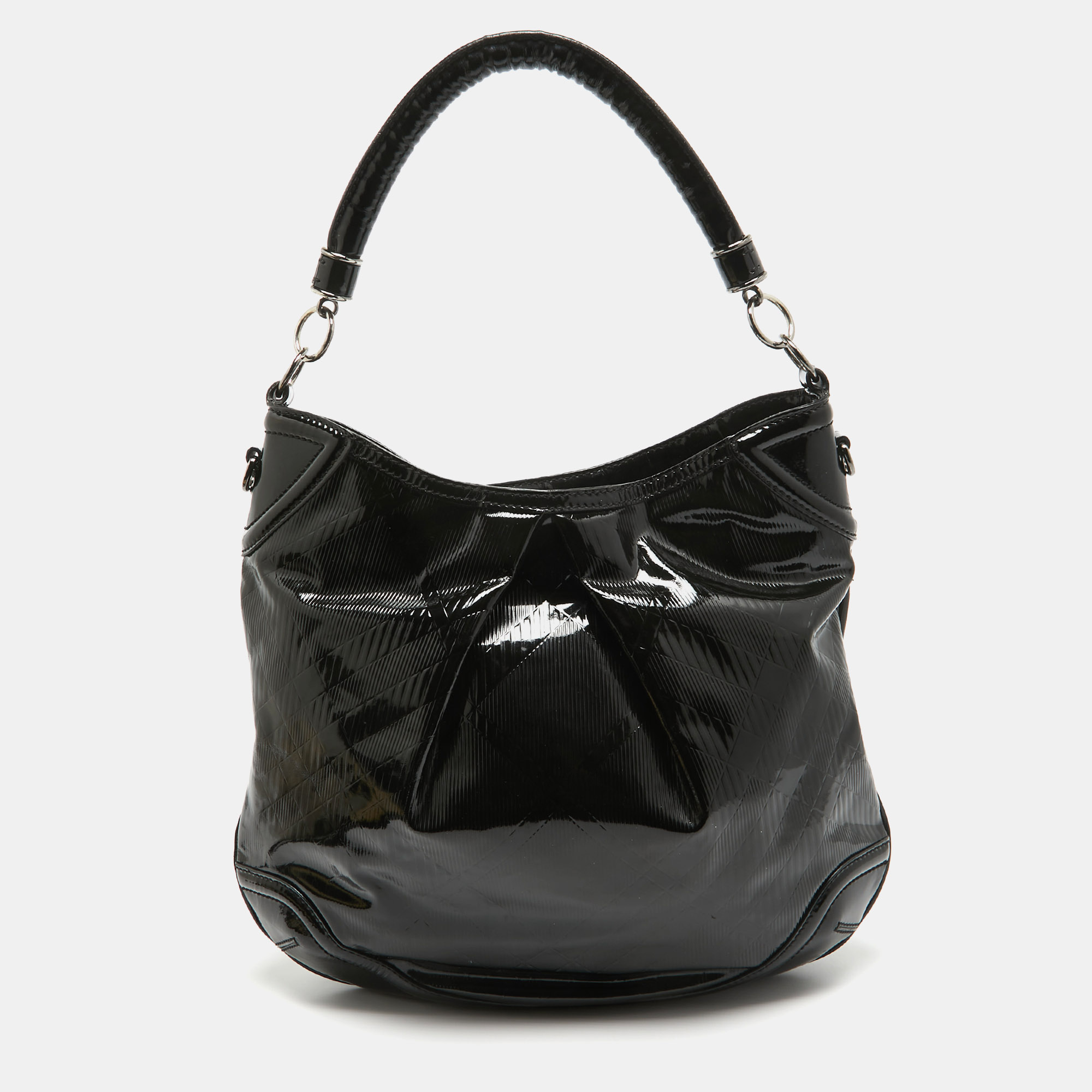 Pre-owned Burberry Black Textured Patent Leather Hobo
