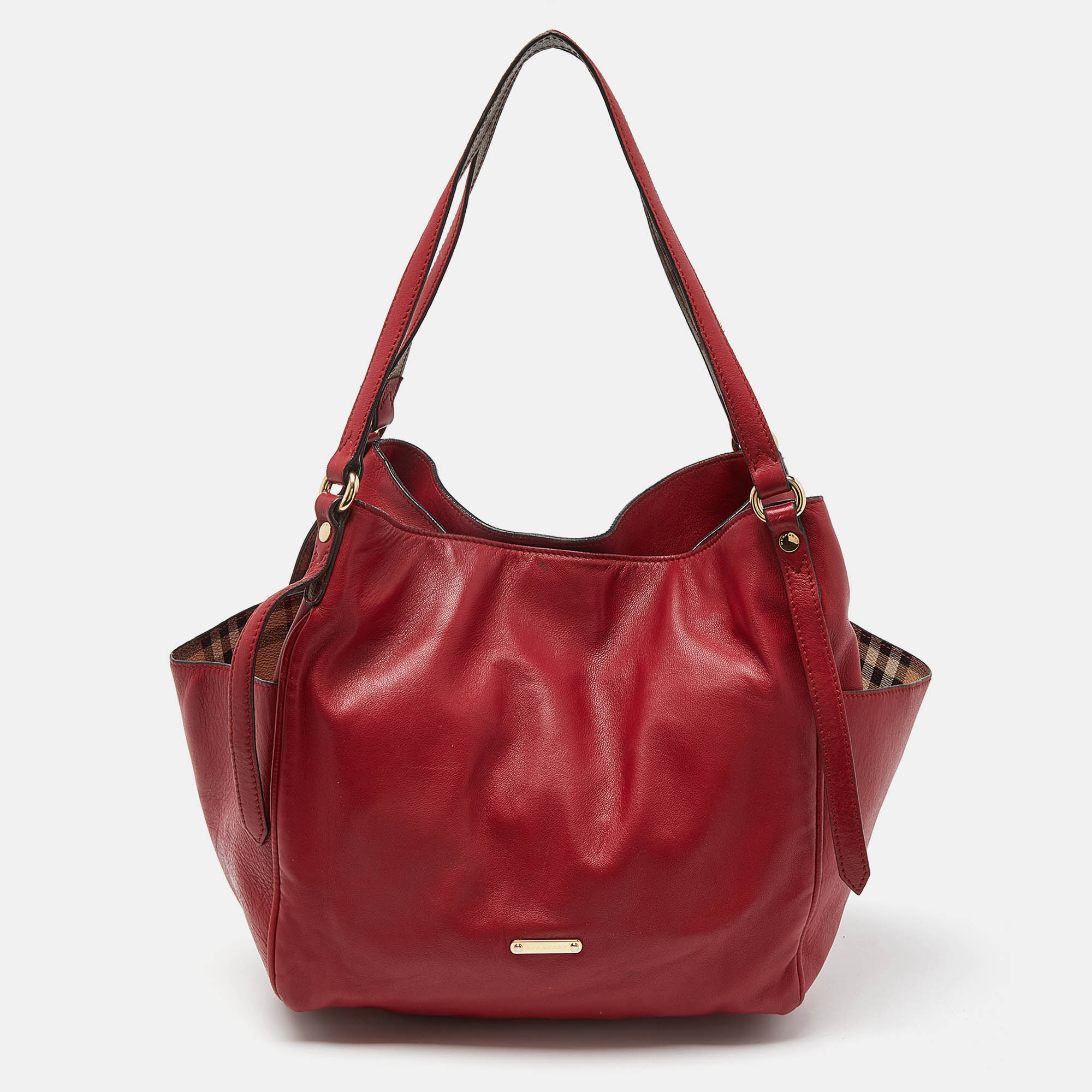 Pre-owned Burberry Red Leather Small Canterbury Tote