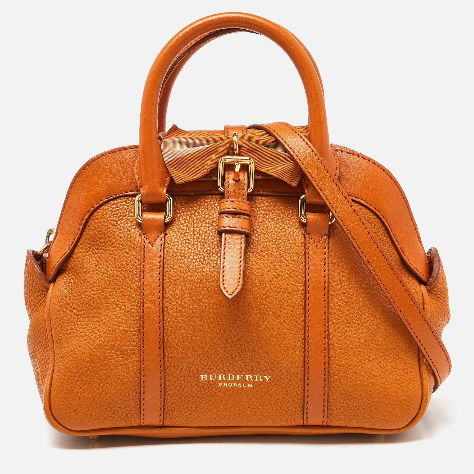 Pre-owned Burberry Orange Leather Bow Satchel
