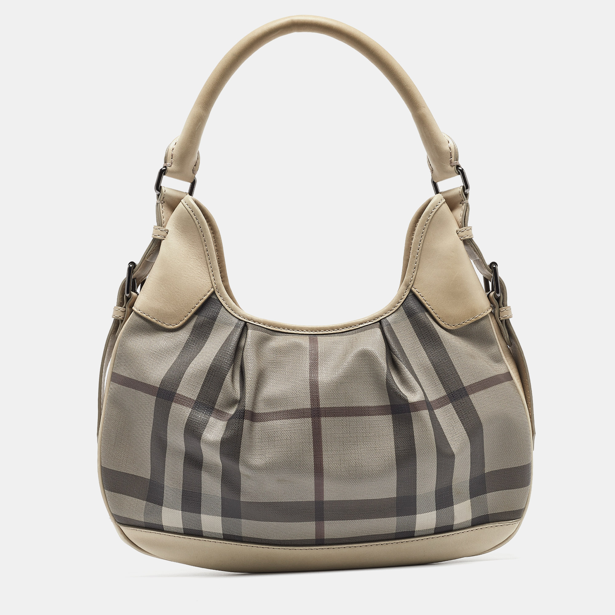 

Burberry Light Beige Smoked Check Coated Canvas and Leather  Brooklyn Hobo