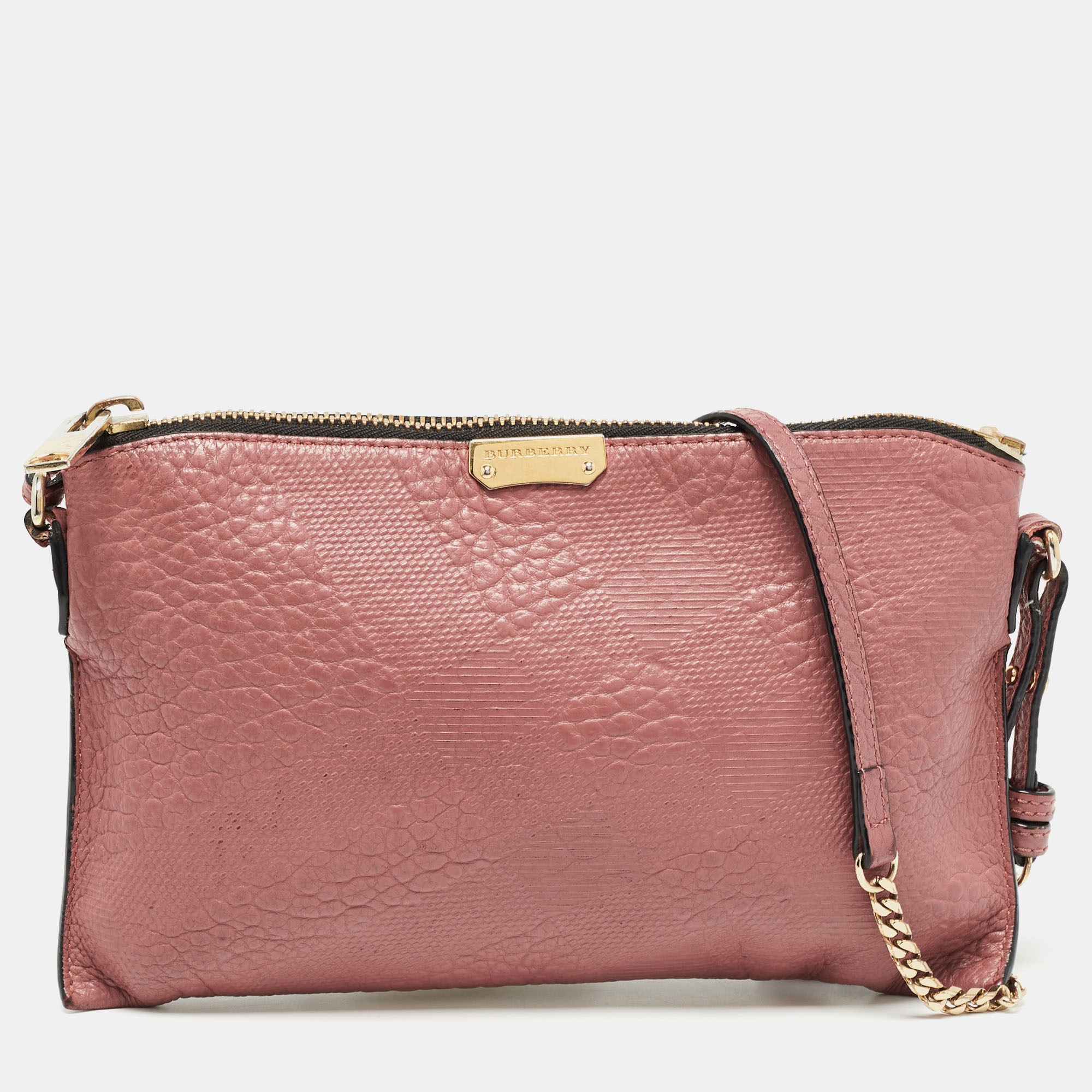 

Burberry Rose Pink Signature Grain Check Embossed Leather Peyton Crossbody Bag