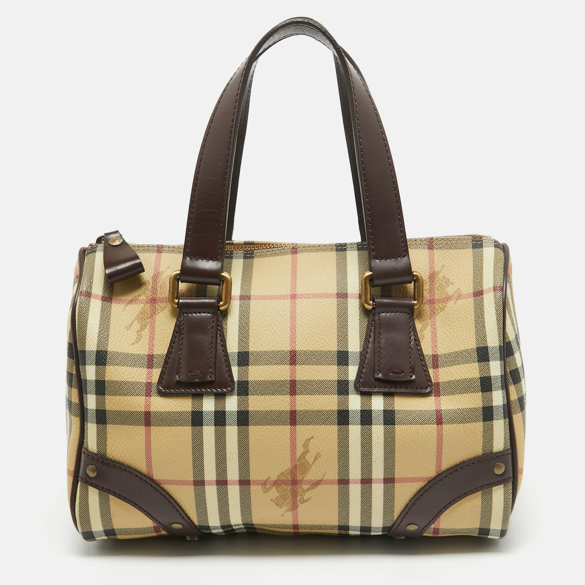 

Burberry Dark Brown/Beige Haymarket Coated Canvas and Leather Chester Bowling Bag