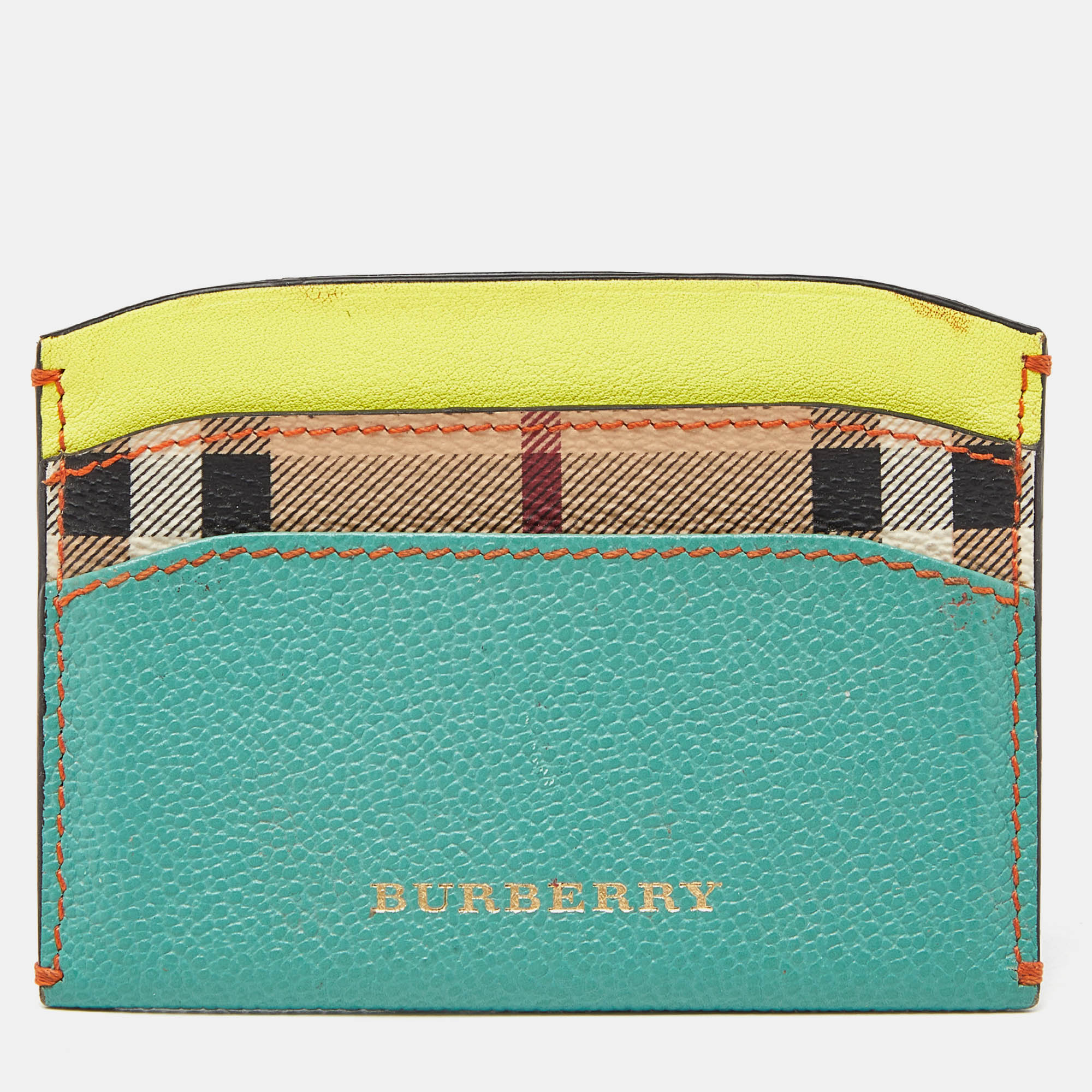 Pre-owned Burberry Multicolor Leather And Coated Canvas Card Holder