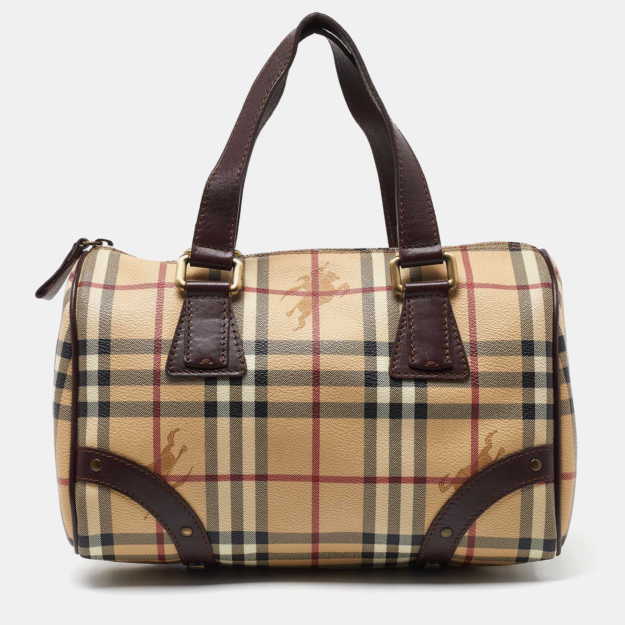 

Burberry Brown/Beige Haymarket Coated Canvas and Leather Chester Bowler Bag