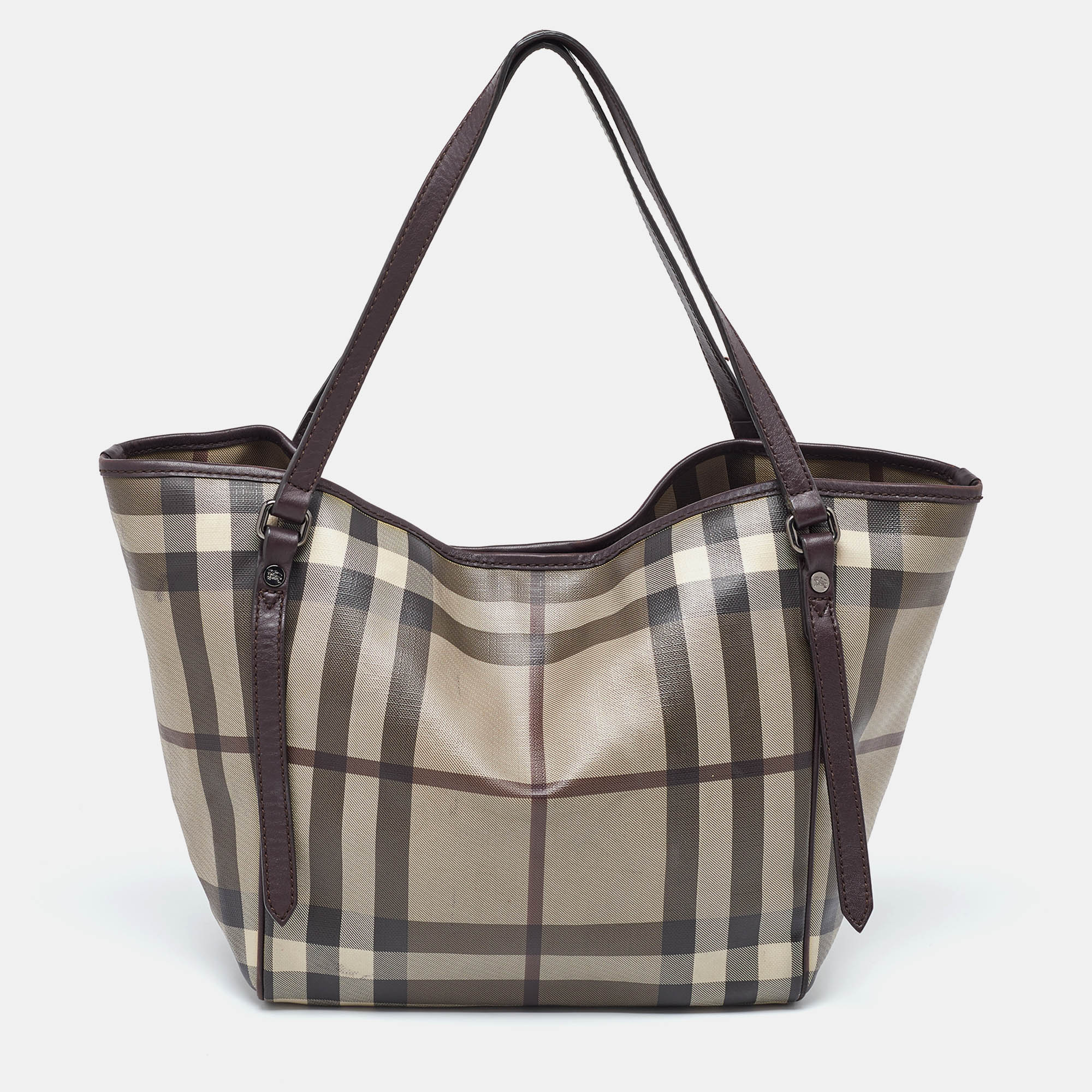 Burberry Smoked Check Coated Canvas and Leather Small Canterbury Tote