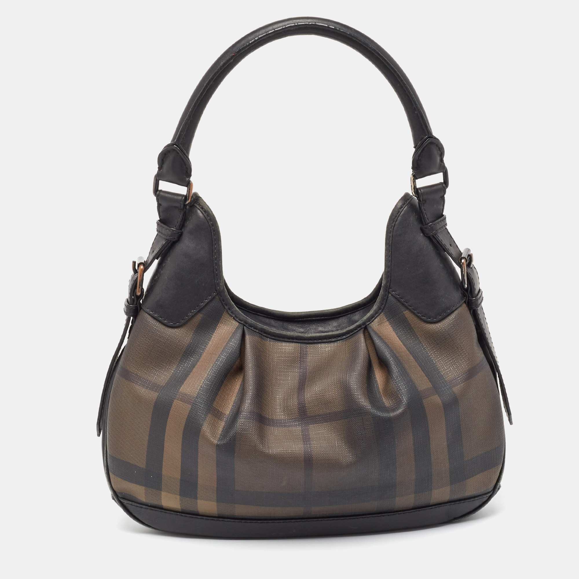 

Burberry Smoked Check PVC and Leather Small Brooklyn Hobo, Black