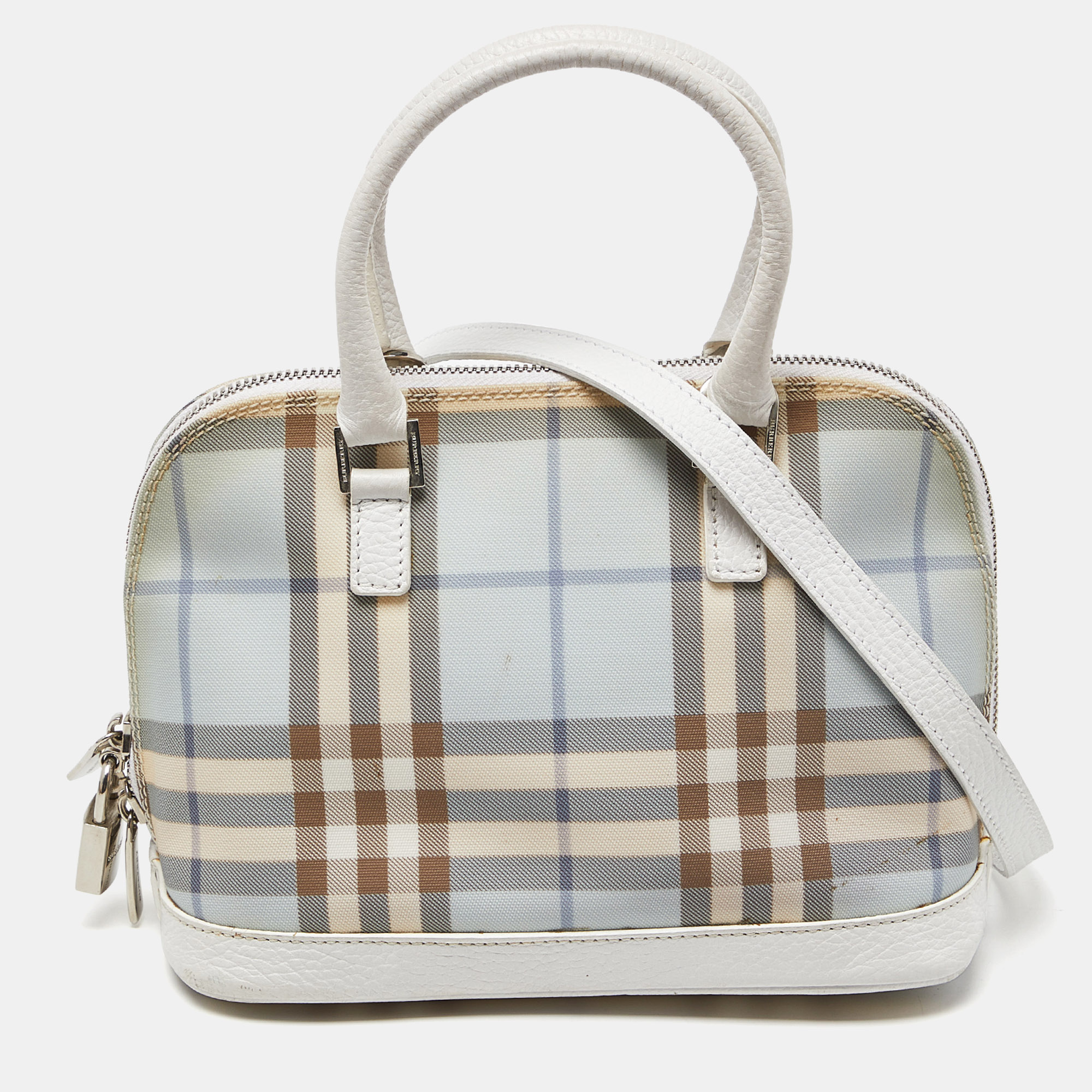 

Burberry Blue/White House Check PVC and Leather Dome Satchel
