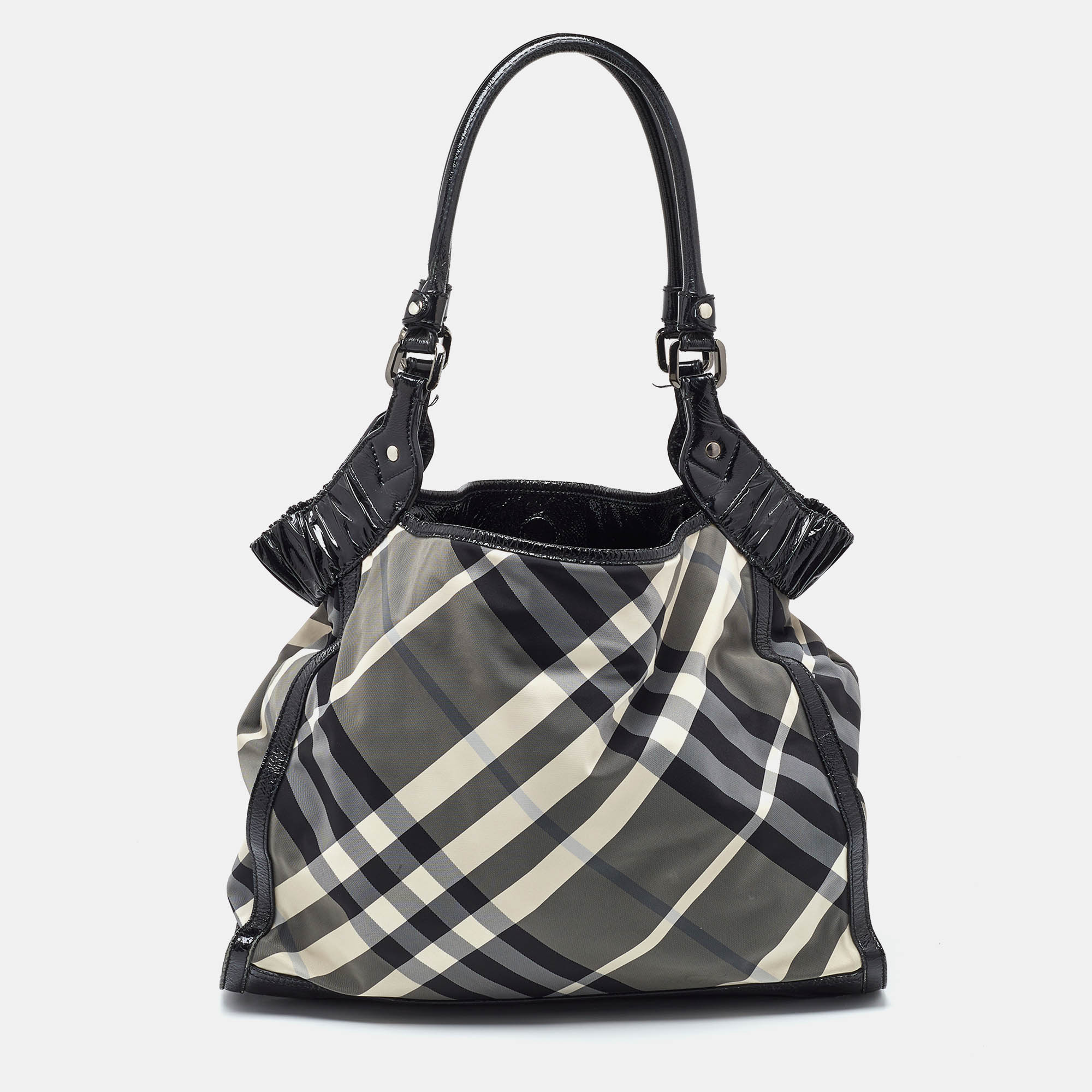 

Burberry Black Beat Check Nylon and Patent Leather Tote