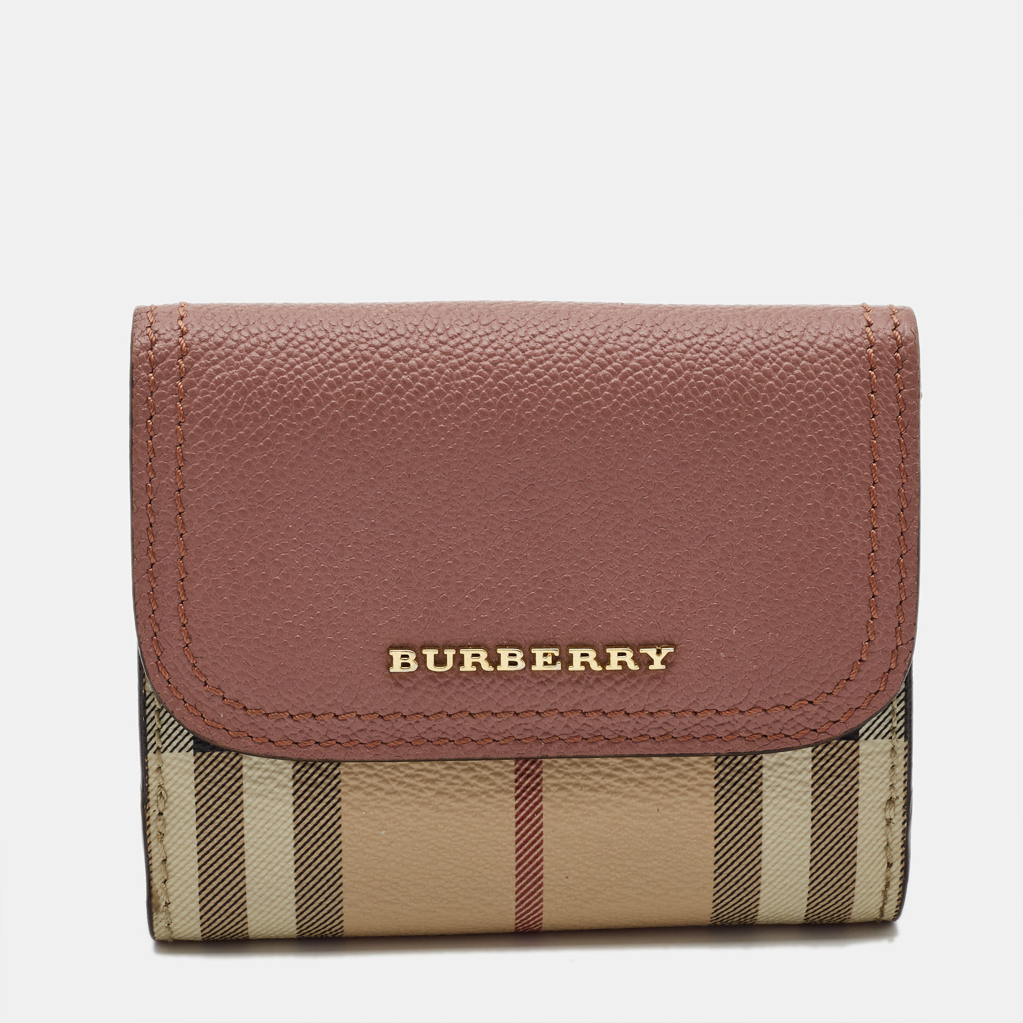

Burberry Pink/Beige House Check Coated Canvas and Leather Luna French Wallet