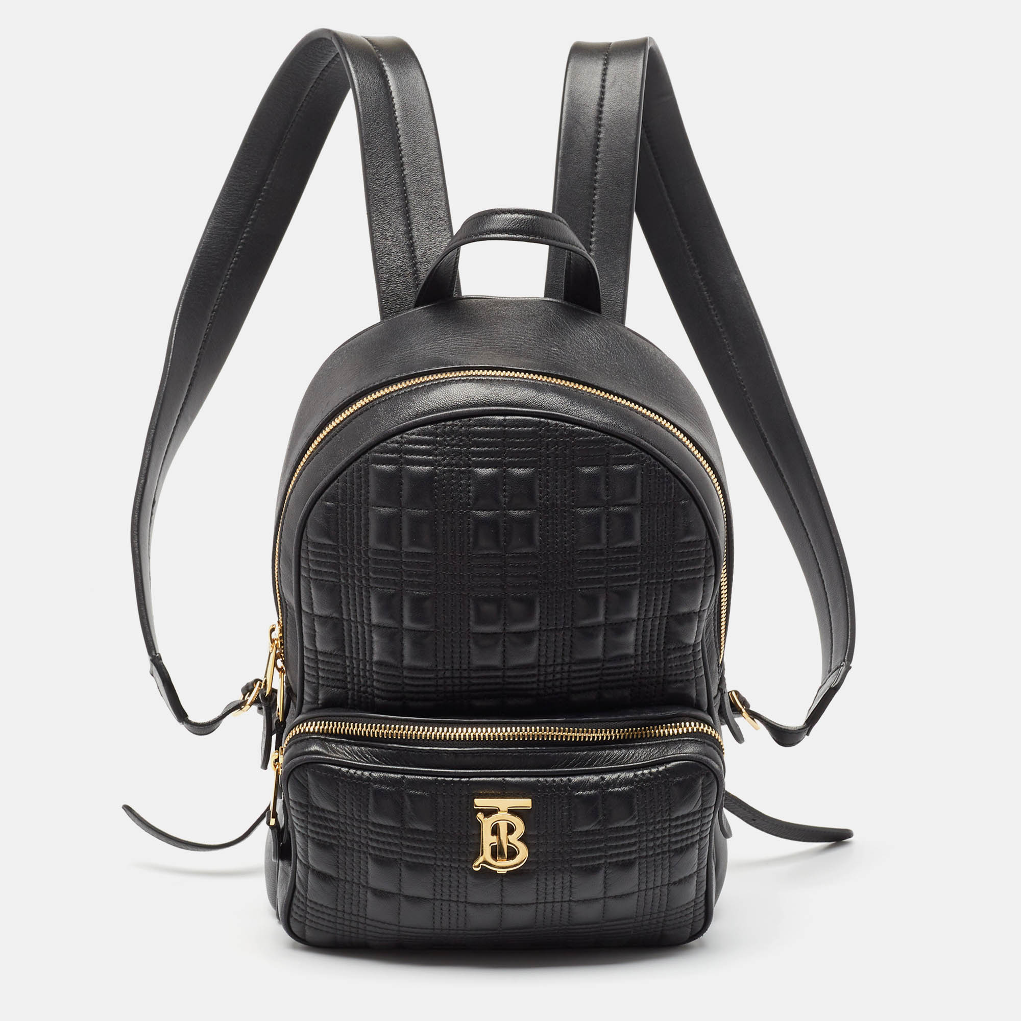 Pre-owned Burberry Black Quilted Leather Tb Backpack