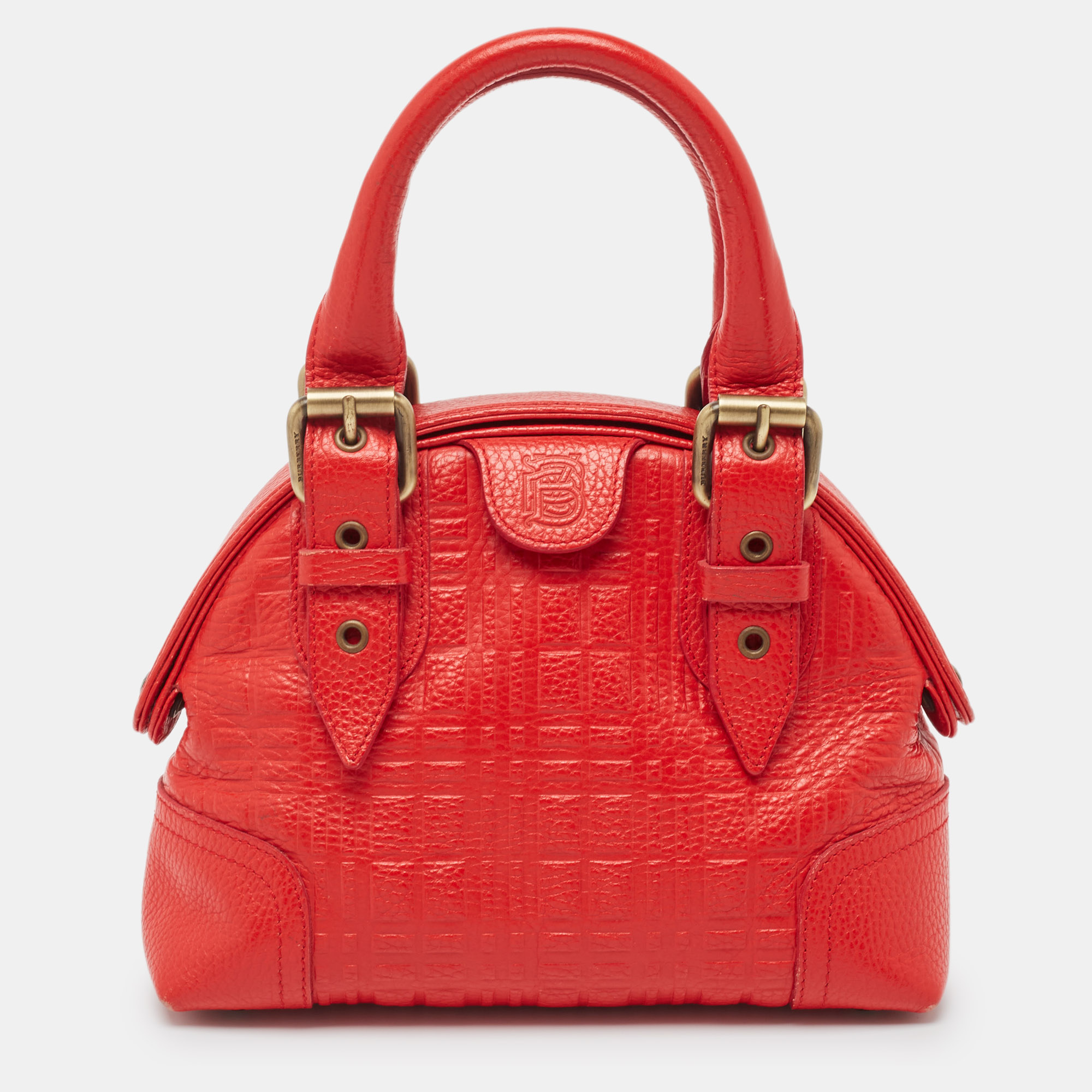 

Burberry Red Check Embossed Leather Frame Satchel