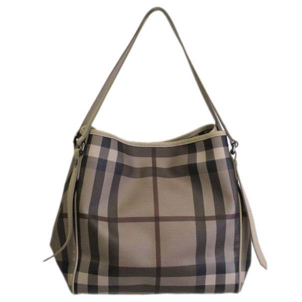 Pre Owned Burberry Beige Smoked Checked Hobo