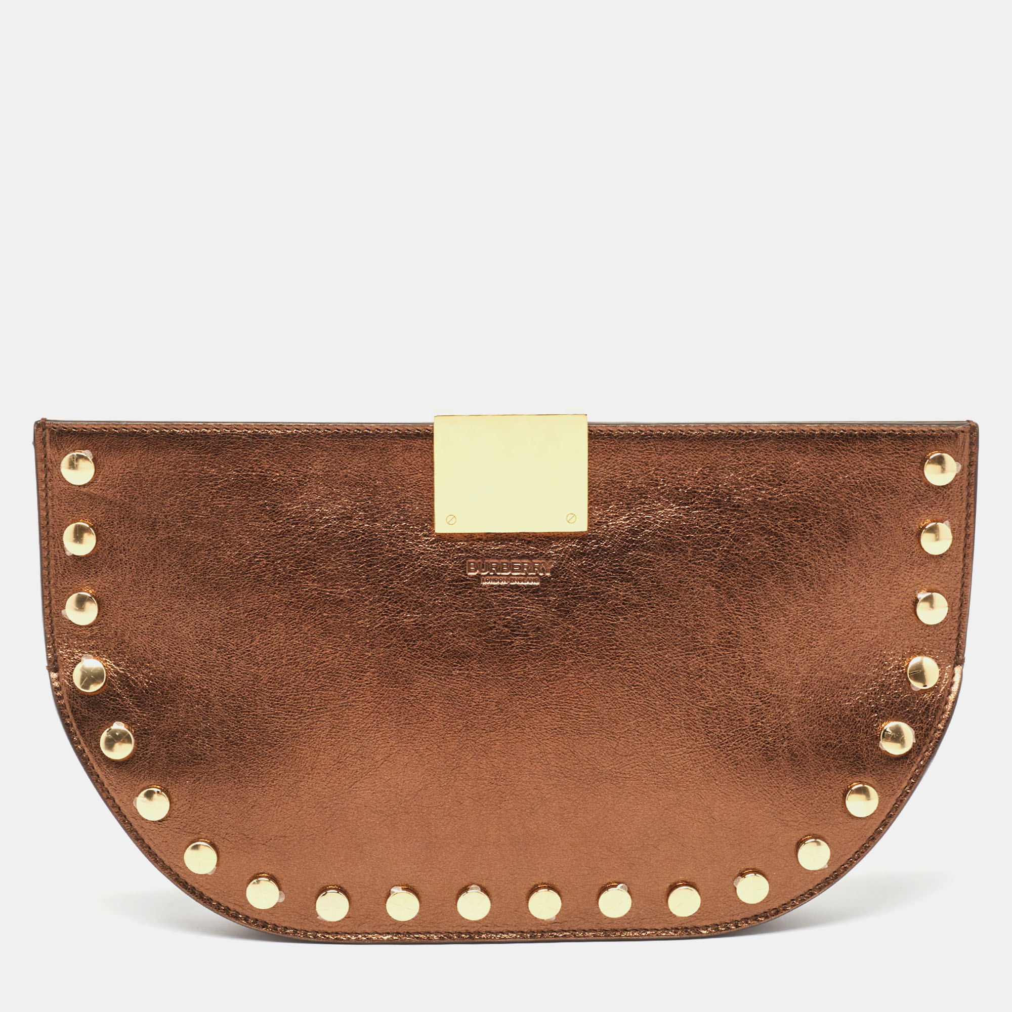 

Burberry Bronze Leather Studded Olympia Clutch, Brown