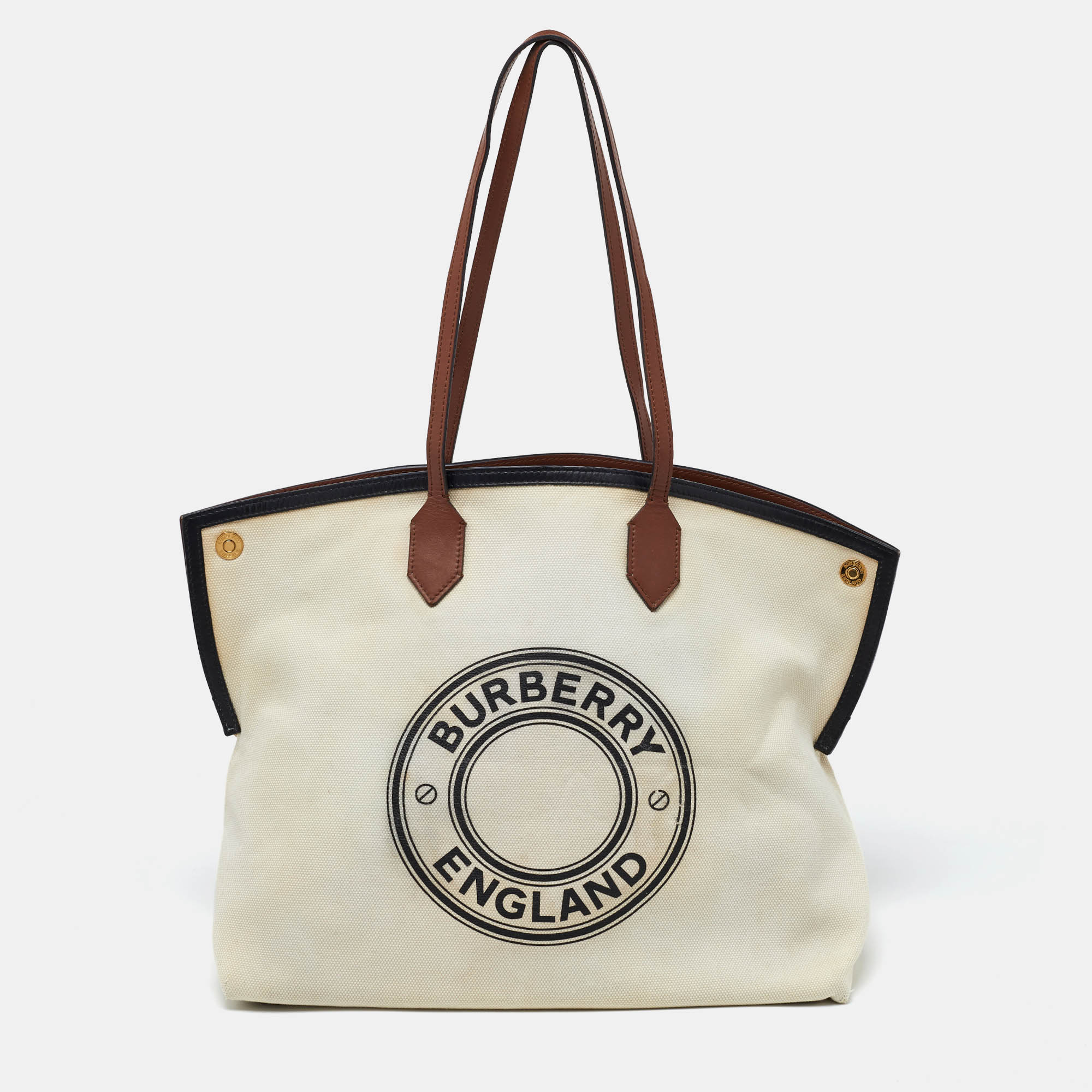

Burberry Tri Color Canvas and Leather Large Society Tote, Multicolor