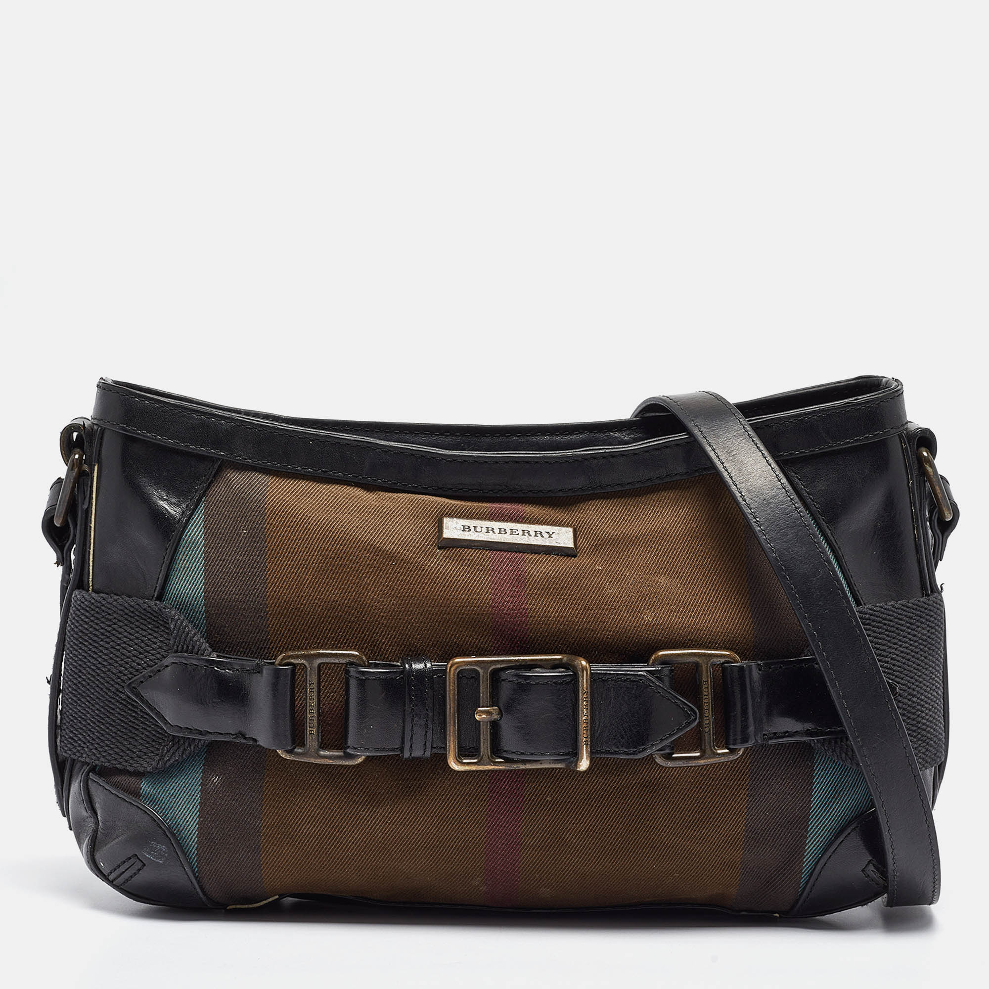 

Burberry Black Check Canvas and Leather Belted Crossbody Bag