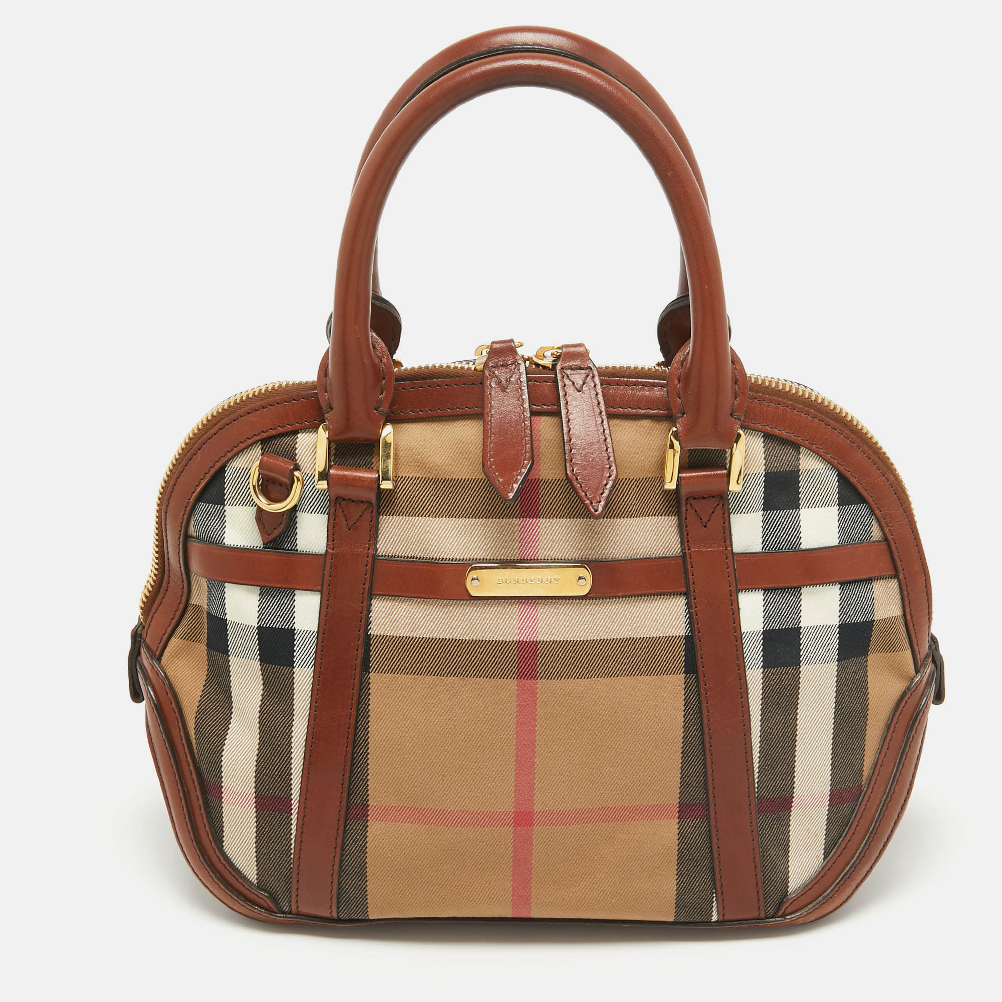 

Burberry Brown/Beige House Check Fabric and Leather Orchard Bowler Bag