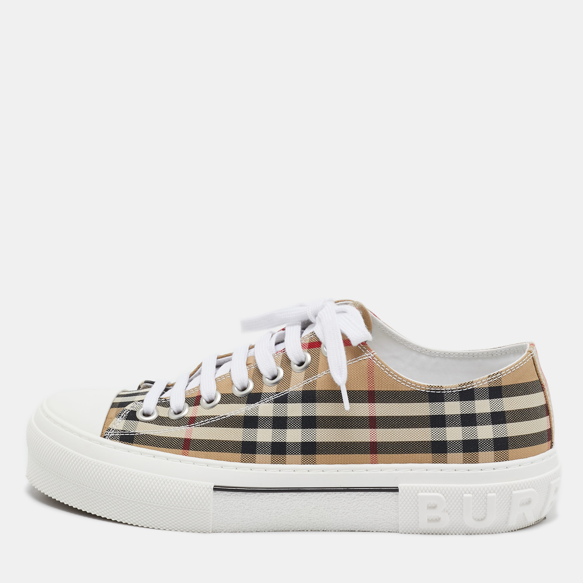 

Burberry Beige Vintage Check Canvas Low Top Sneakers Size