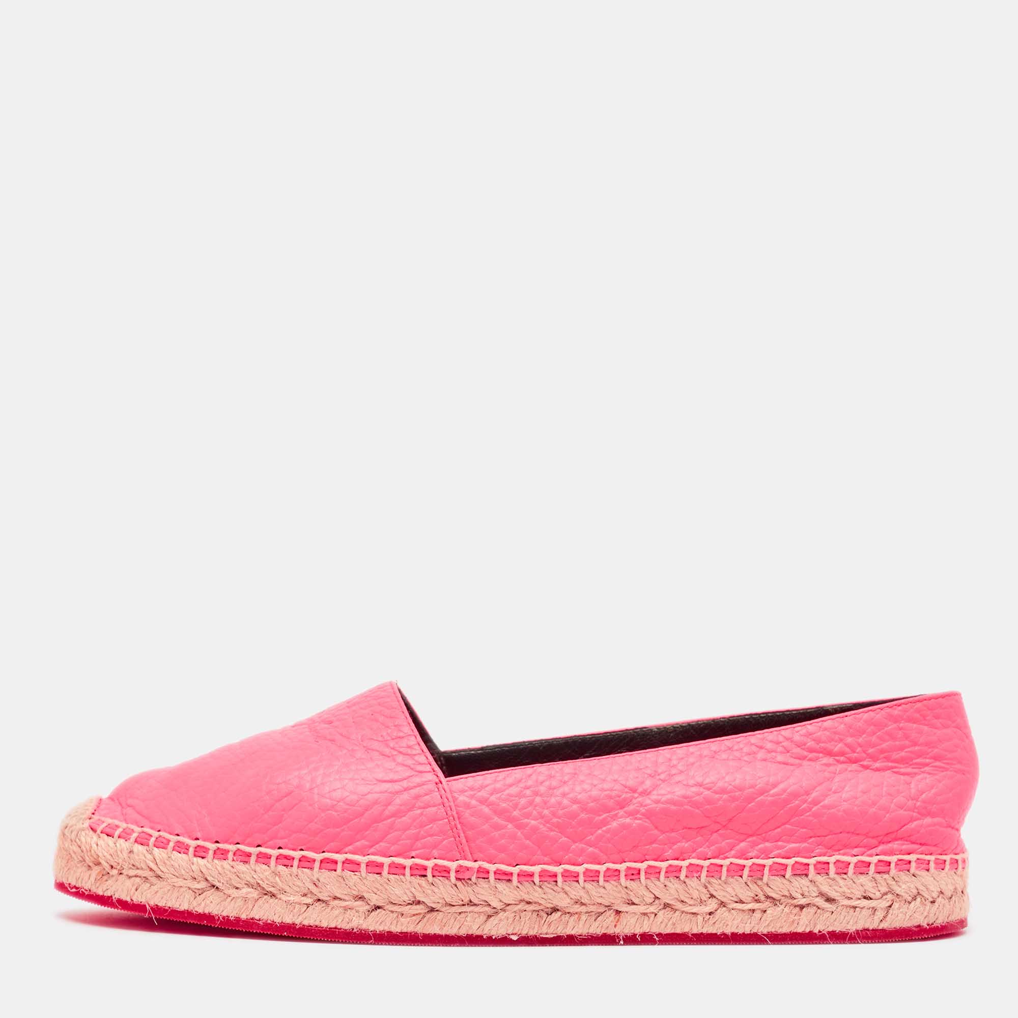 

Burberry Neon Pink Leather Hodgeson Logo Slip On Espadrilles Size