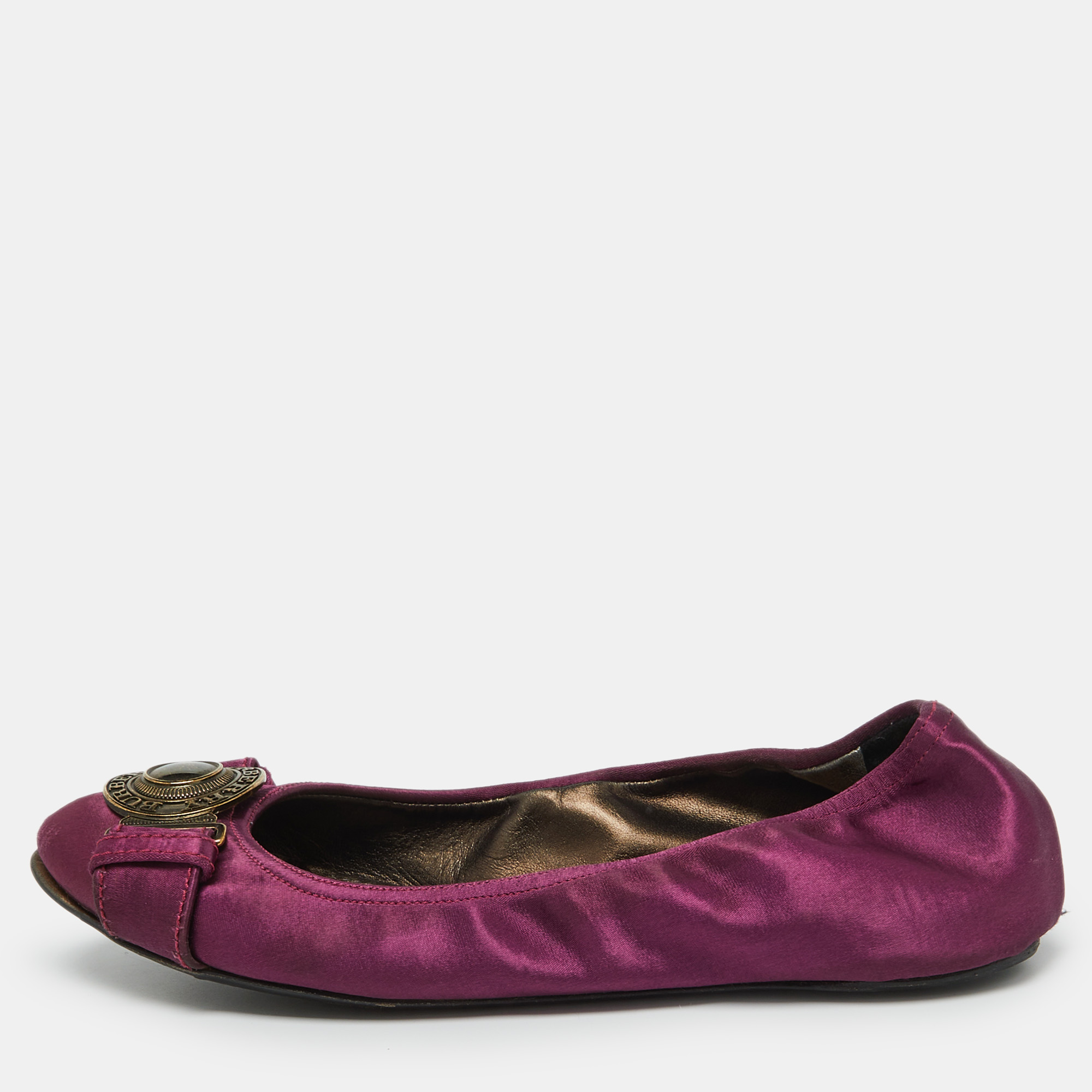 

Burberry Purple Satin Buckle Logo Scrunch Ballet Flats Size