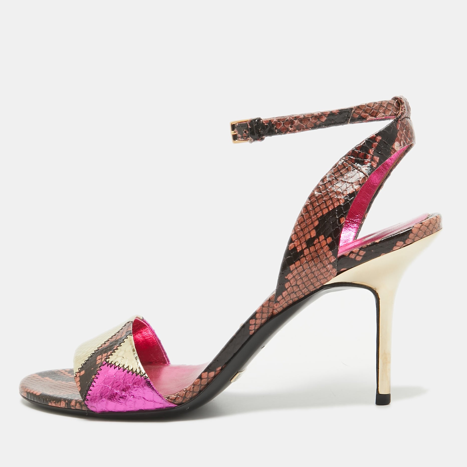 

Burberry Multicolor Embossed Snakeskin Ankle Strap Sandals Size