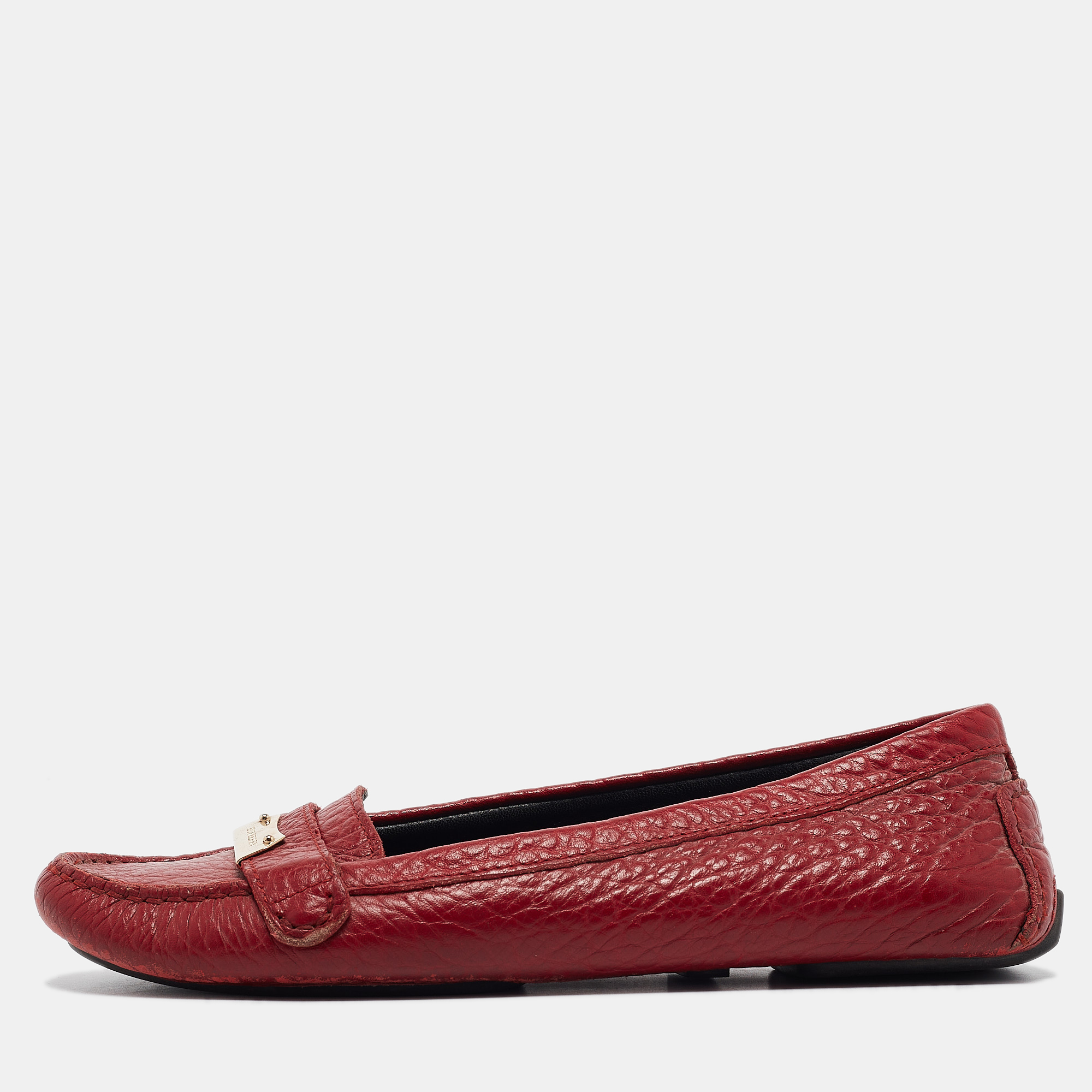 

Burberry Red Grain Leather Signature Loafers Size 38