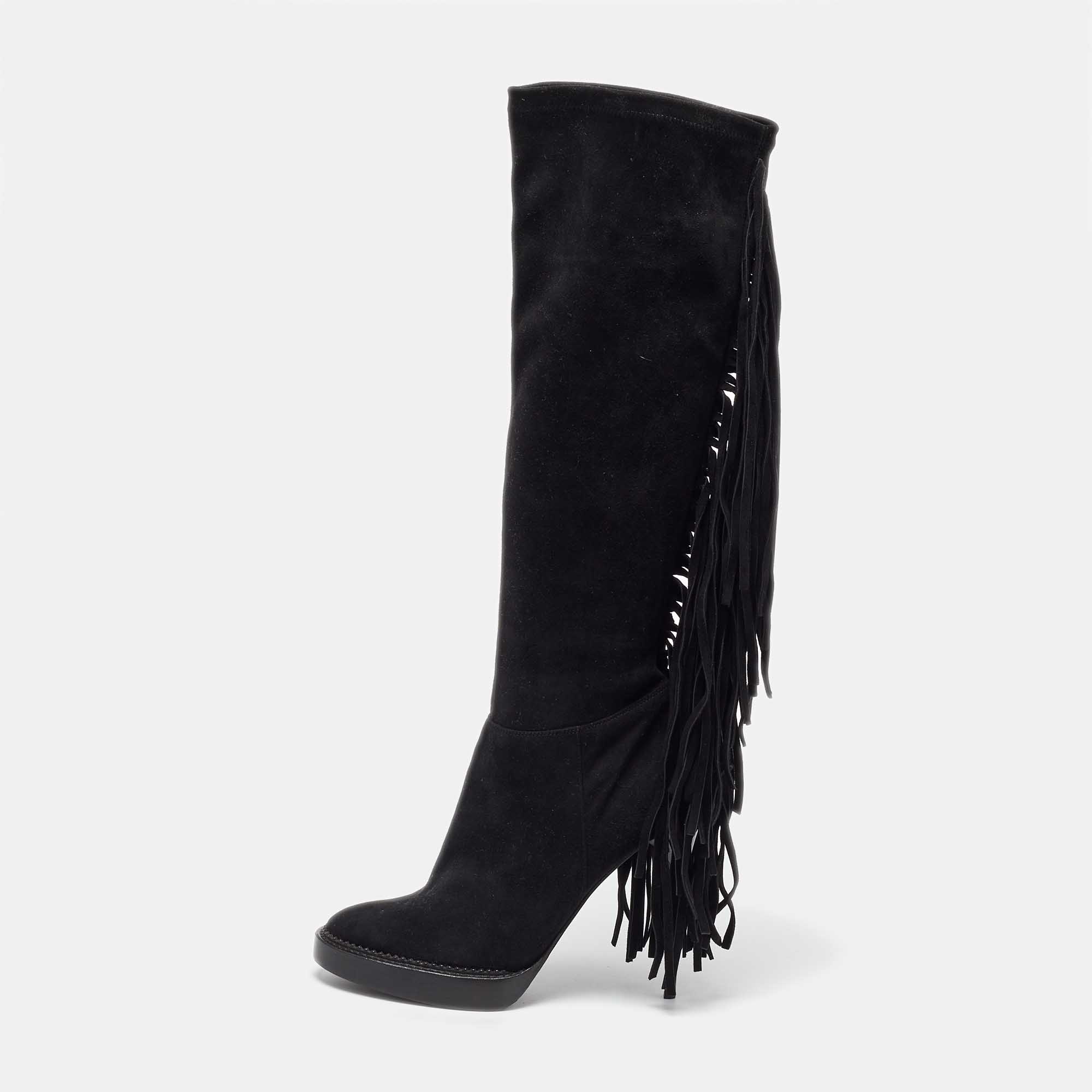 Pre-owned Burberry Black Suede Caitlin Knee Length Boots Size 39