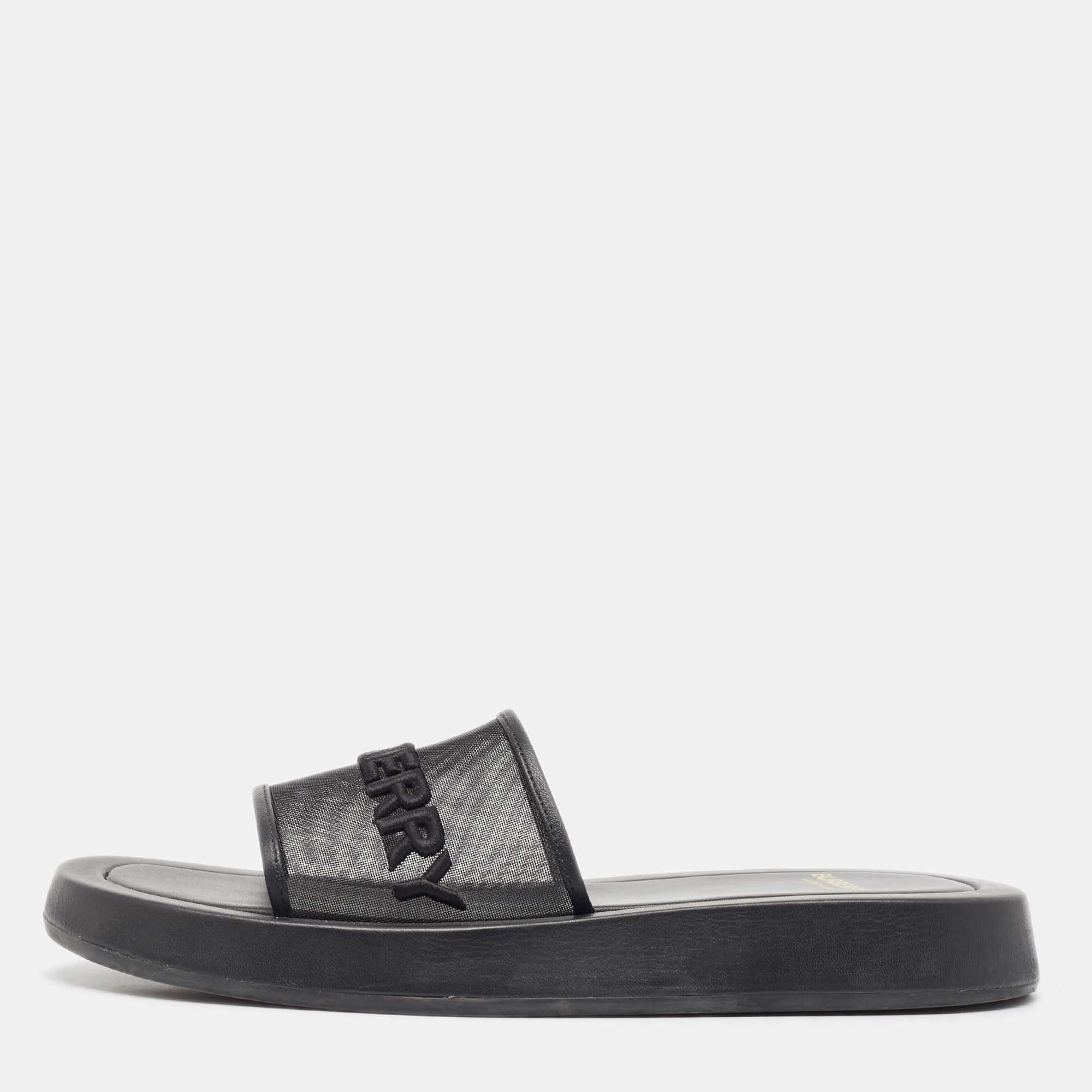 

Burberry Black Mesh and Leather Flat Sandals Size