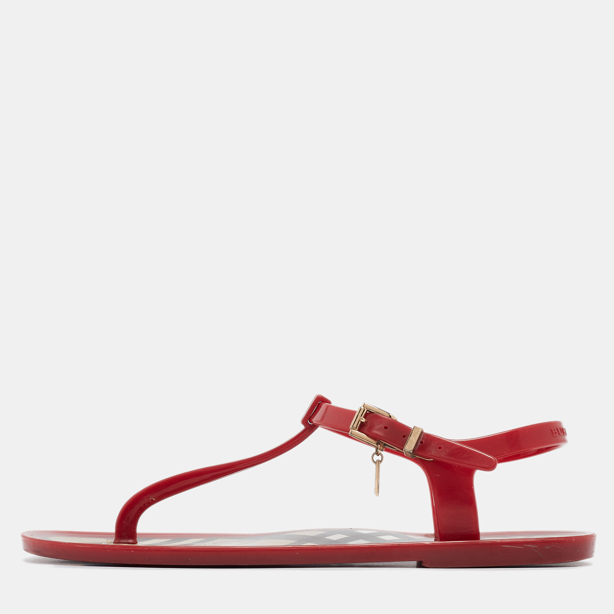 

Burberry Red Jelly Thong Flat Sandals Size