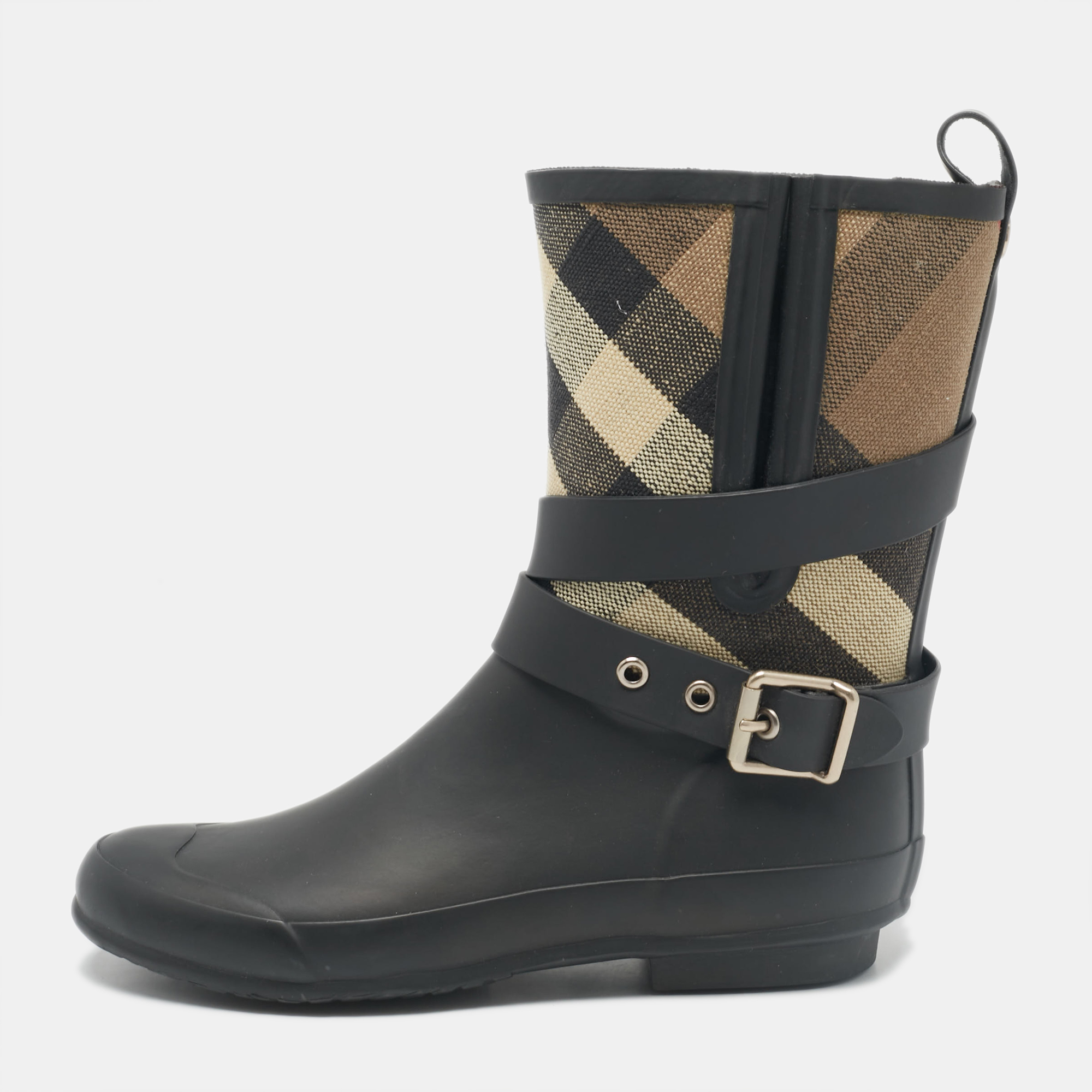 

Burberry Beige/Black House Check Canvas and Rubber Rain Boots Size