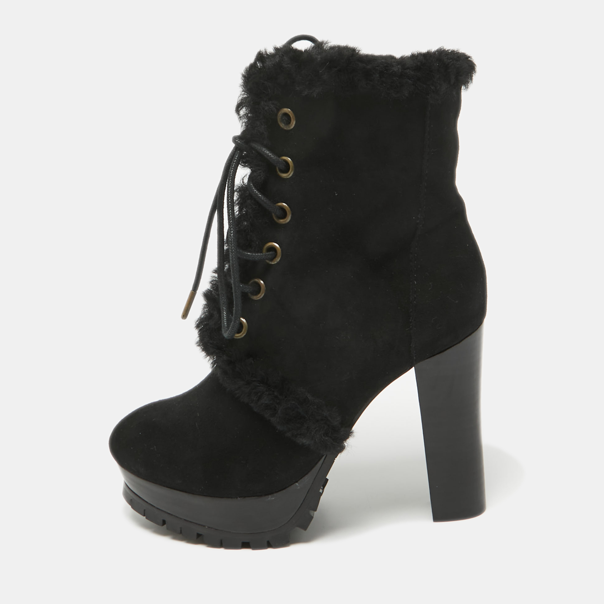 

Burberry Black Suede and Fur Ankle Length Boots Size