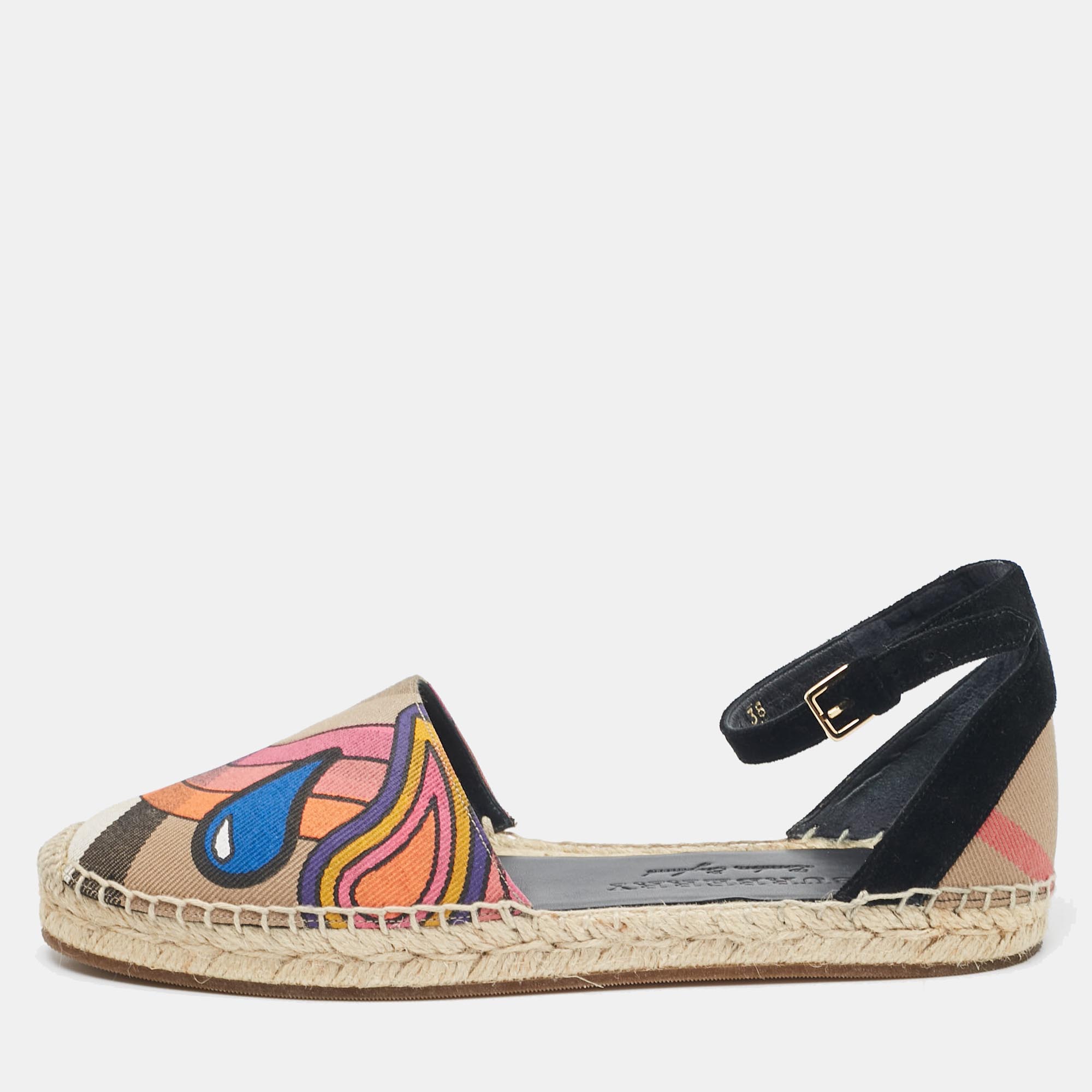 

Burberry Multicolor Printed House Check Canvas Espadrille Flats Size