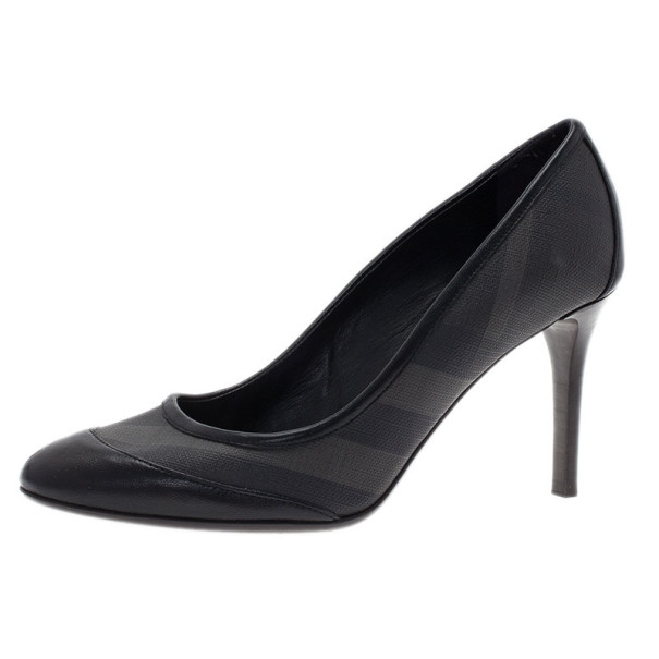 Pre Owned Burberry Black Smoked Check Canvas Pumps Size 37