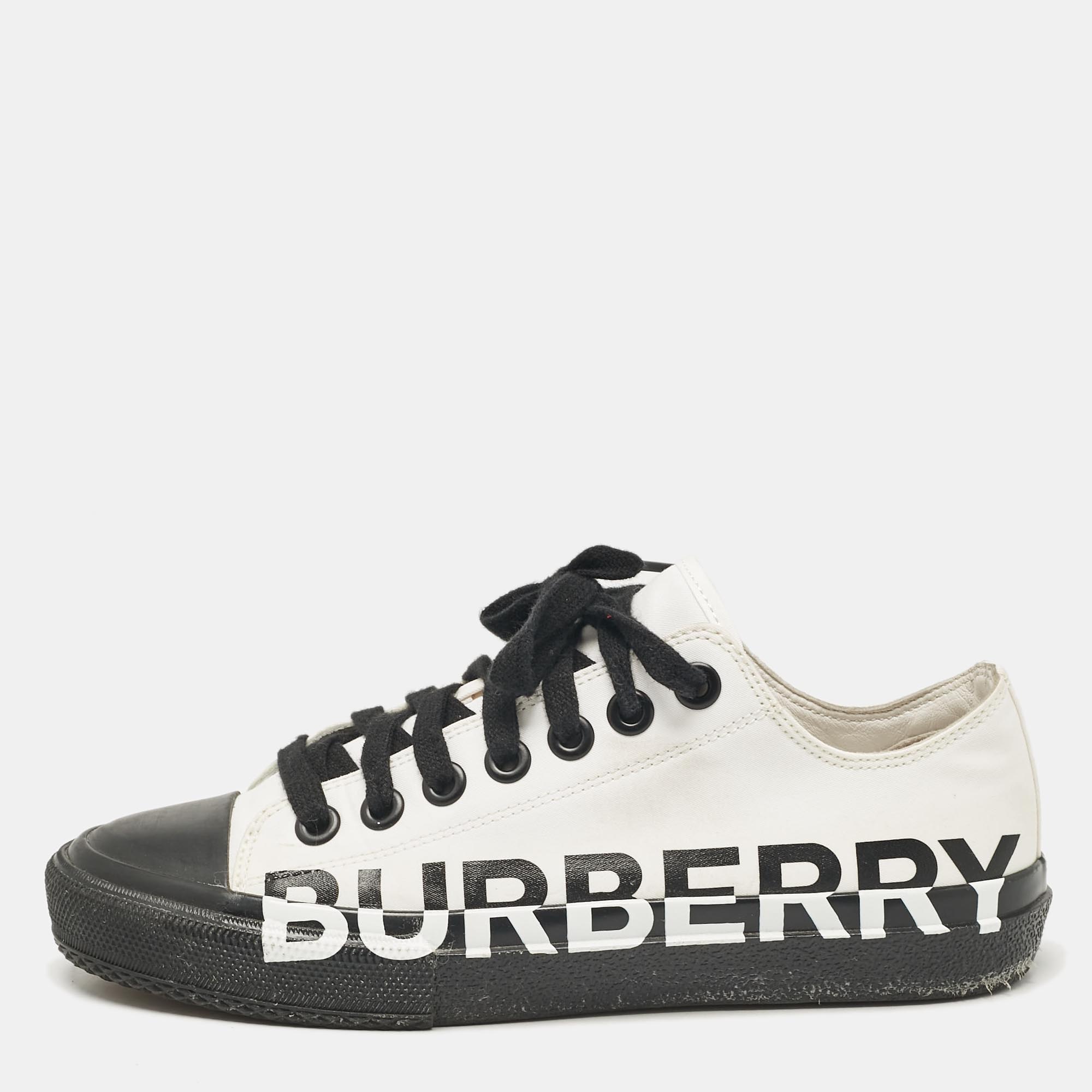 

Burberry White/Black Fabric Larkhall Logo Low Top Sneakers Size