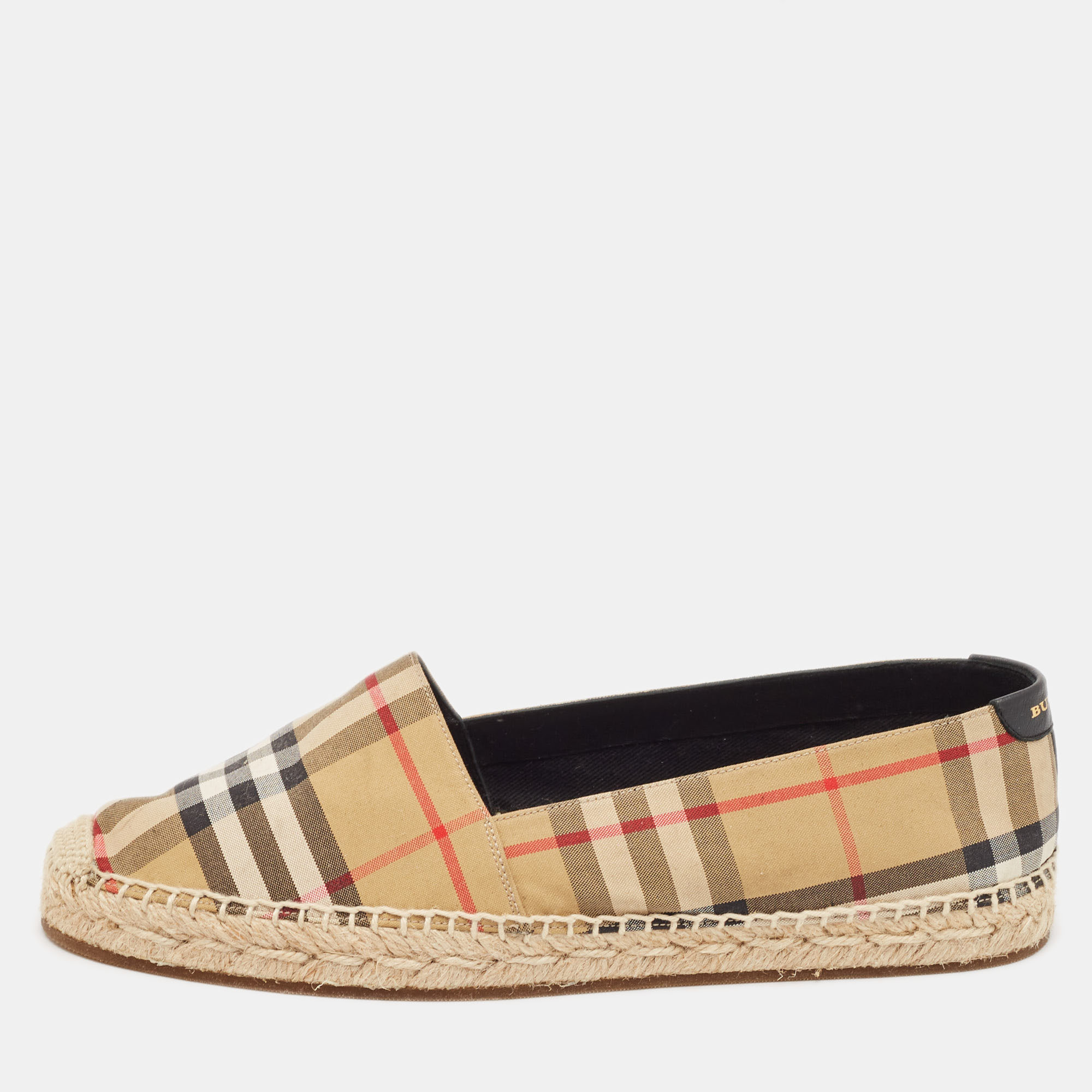 

Burberry Beige/Black House Check Fabric and Leather Espadrille Flats Size