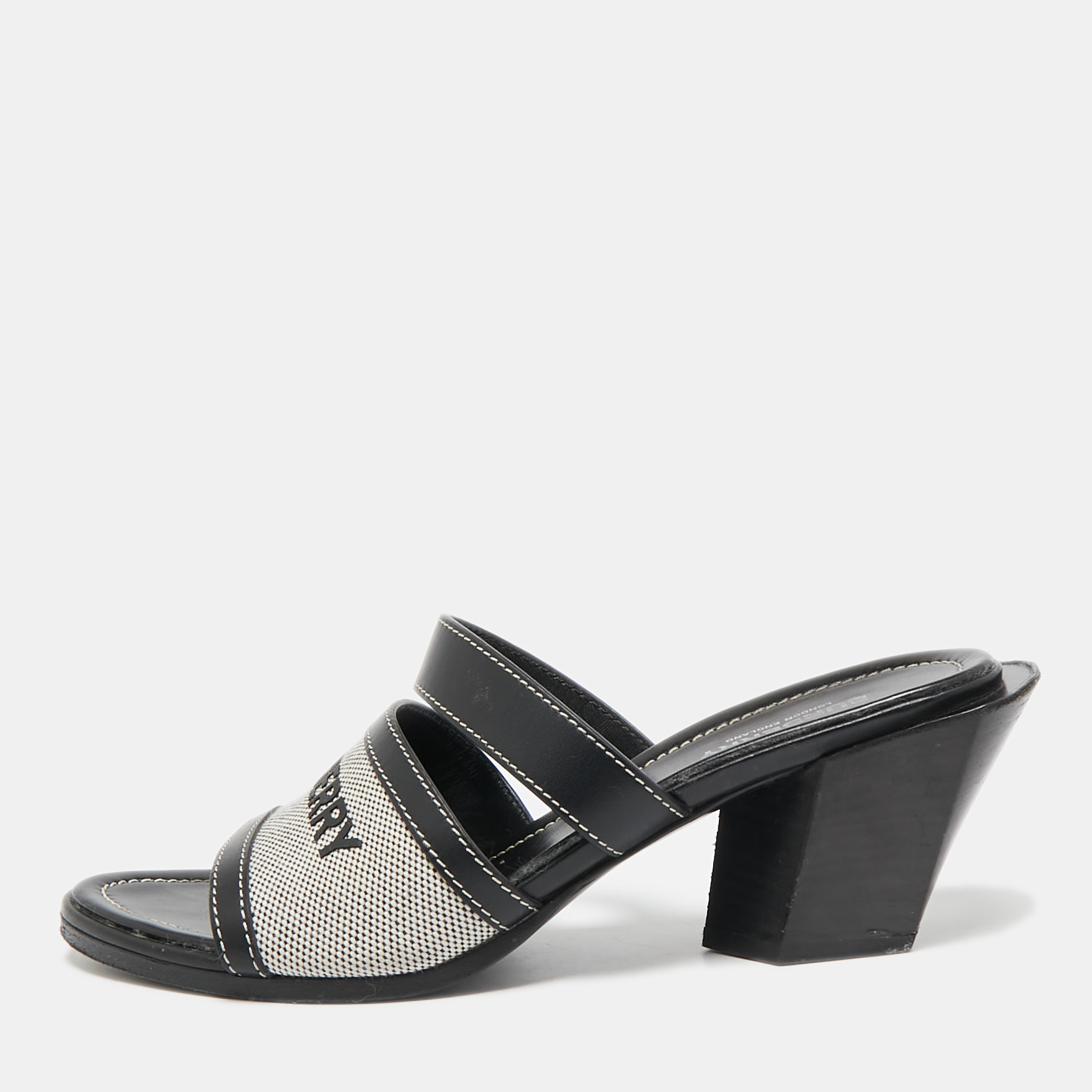 

Burberry Black Canvas and Leather Honour Slide Sandals Size