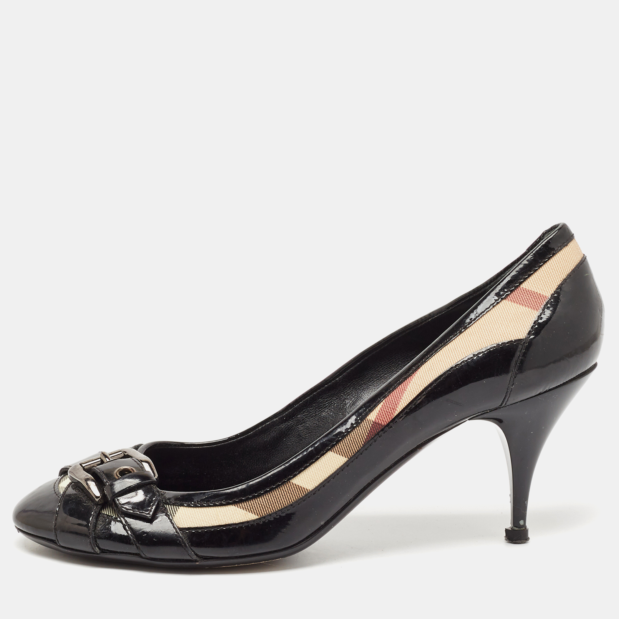 

Burberry Black Canvas and Leather Pointed Toe Pumps Size