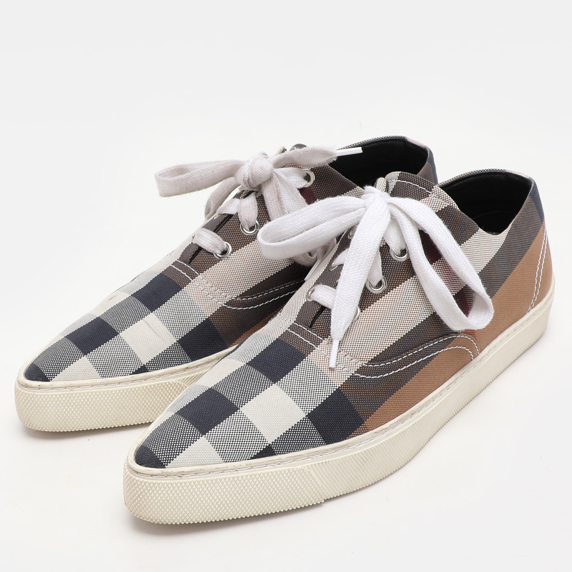 Burberry Multicolor House Check Canvas Pointed Toe Low Top Sneakers Size 38.5 